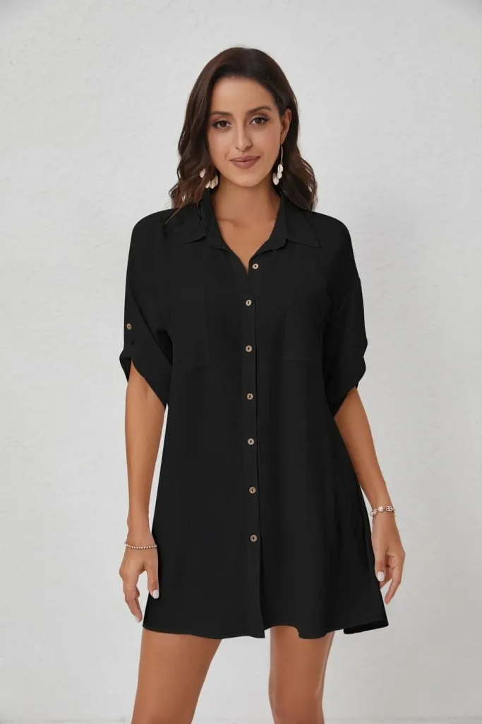 3/4 Sleeve Bikini  Button Down Cover Up