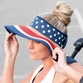 Americana Patriotic Rollable Visor For Adventures, 4th Of July, American Flag Print, Easy To Travel And Roll