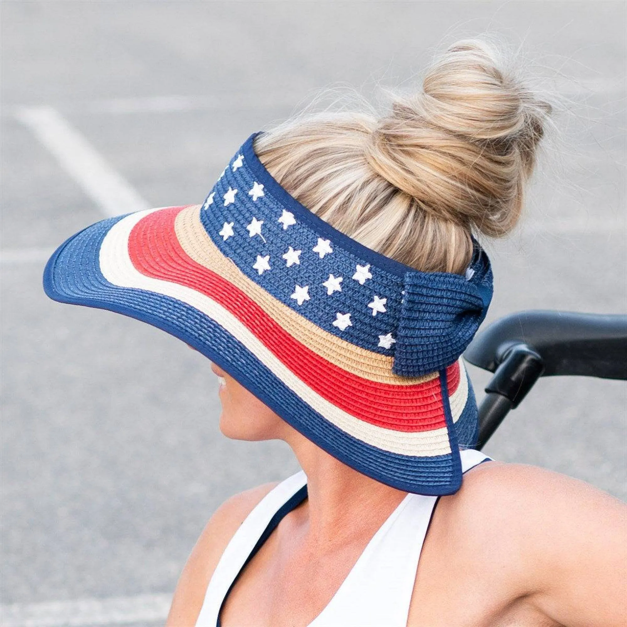 Americana Patriotic Rollable Visor For Adventures, 4th Of July, American Flag Print, Easy To Travel And Roll