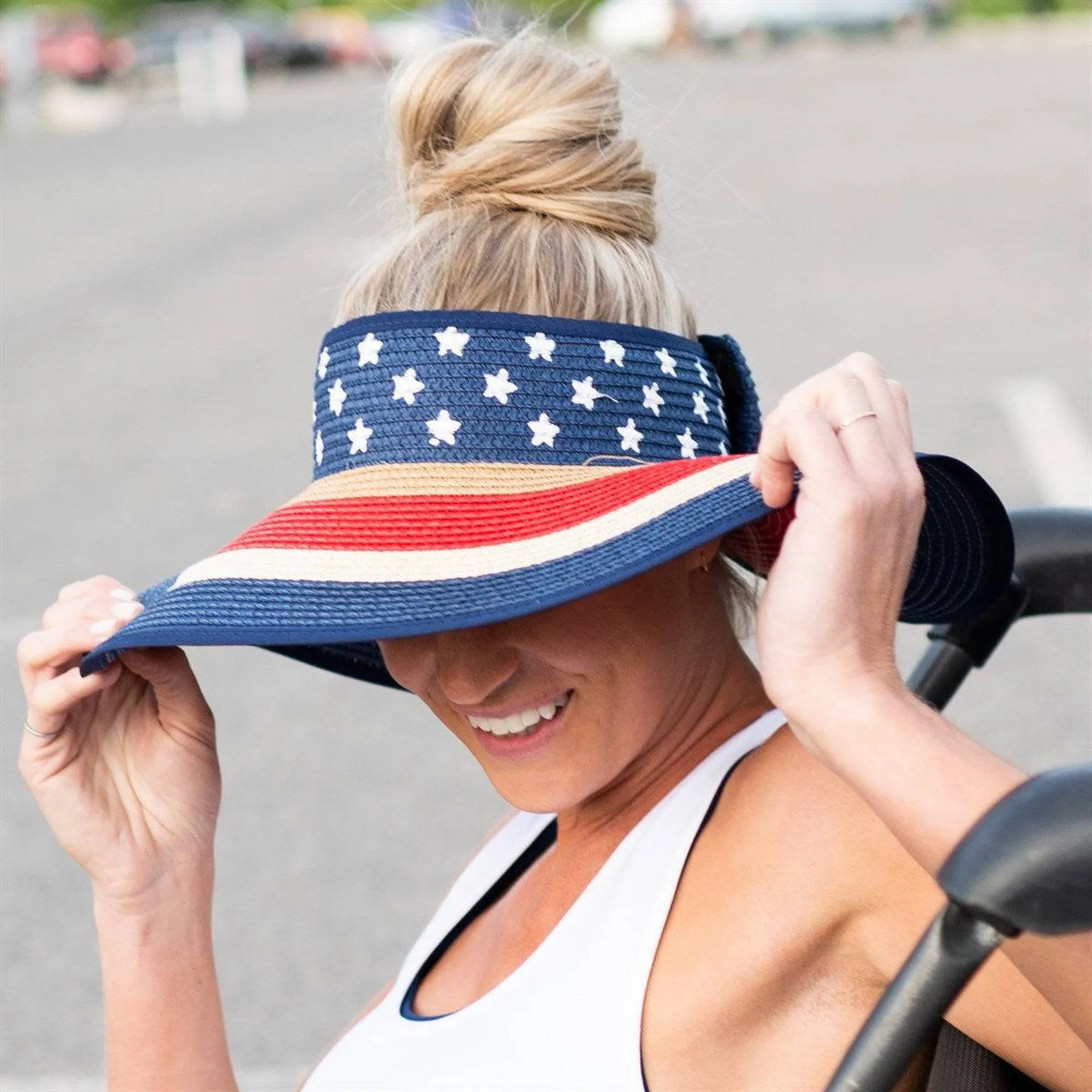 Americana Patriotic Rollable Visor For Adventures, 4th Of July, American Flag Print, Easy To Travel And Roll