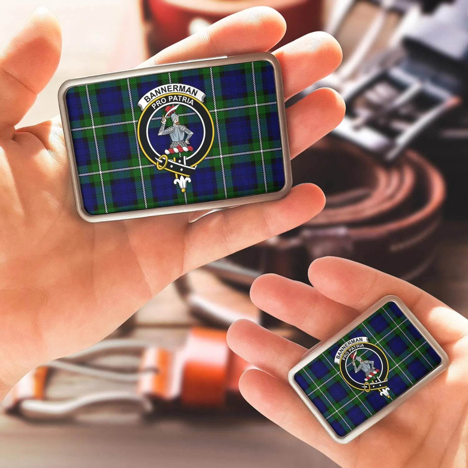 Bannerman Tartan Belt Buckles with Family Crest