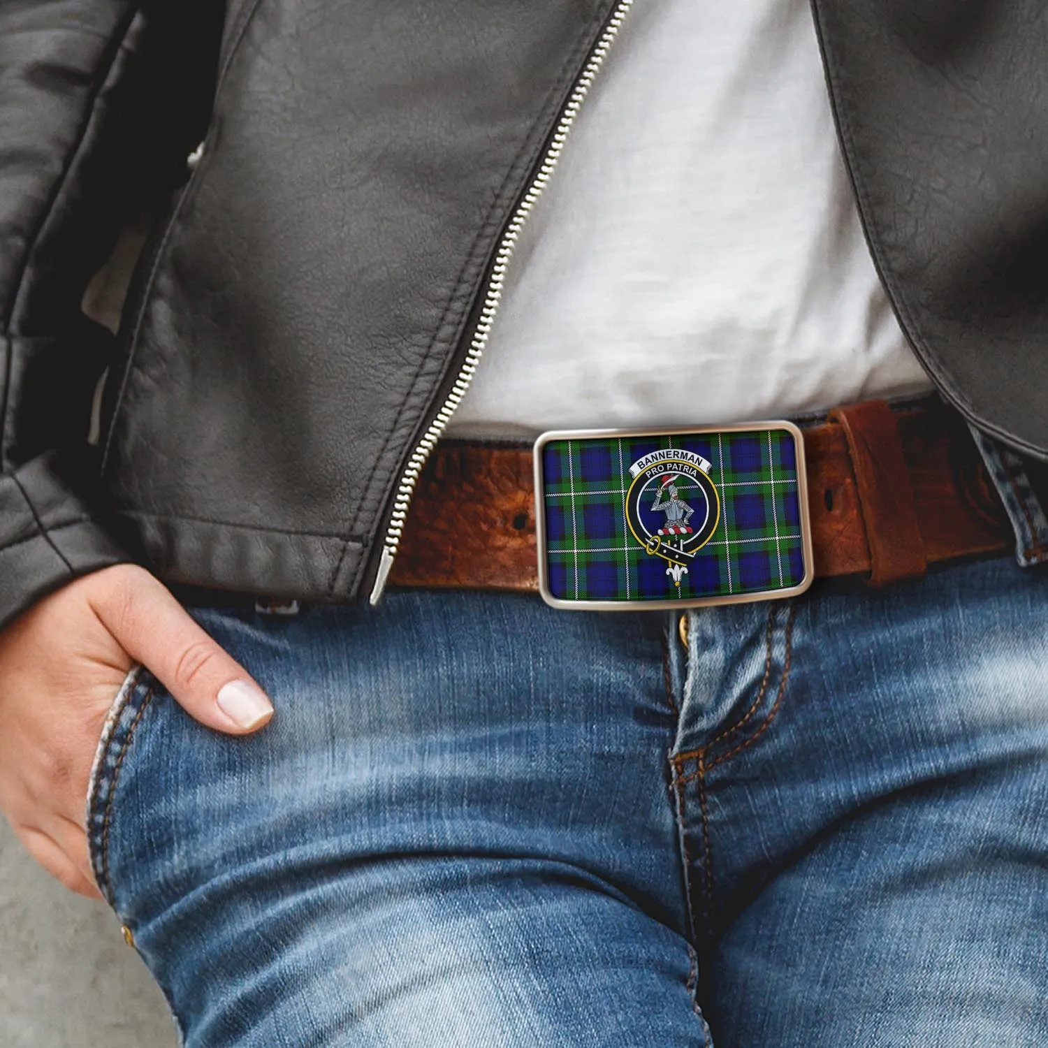 Bannerman Tartan Belt Buckles with Family Crest
