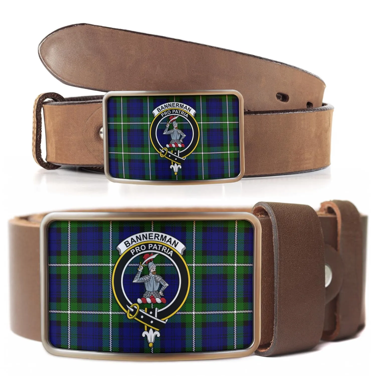 Bannerman Tartan Belt Buckles with Family Crest