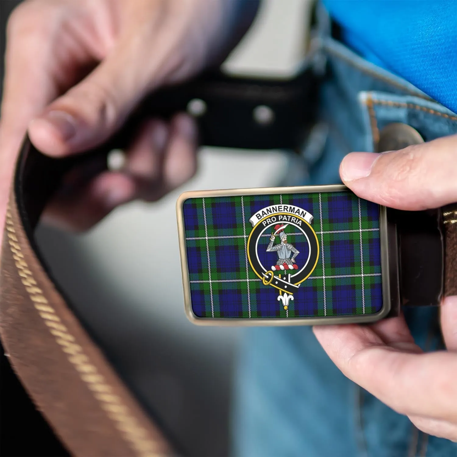 Bannerman Tartan Belt Buckles with Family Crest