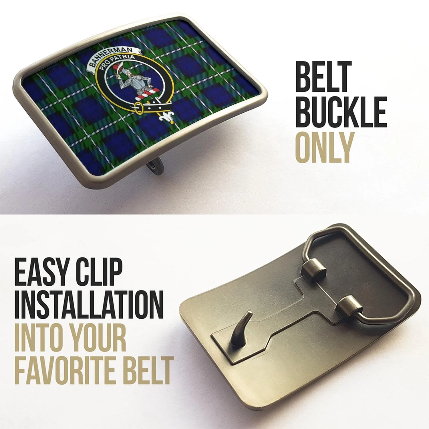 Bannerman Tartan Belt Buckles with Family Crest