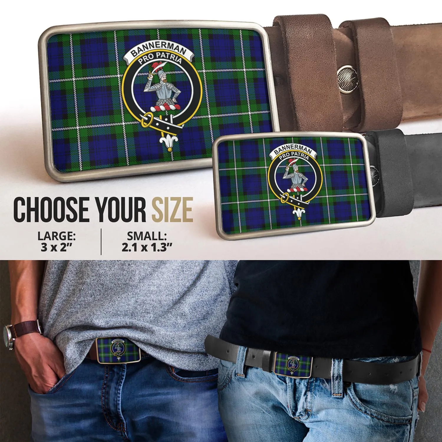 Bannerman Tartan Belt Buckles with Family Crest