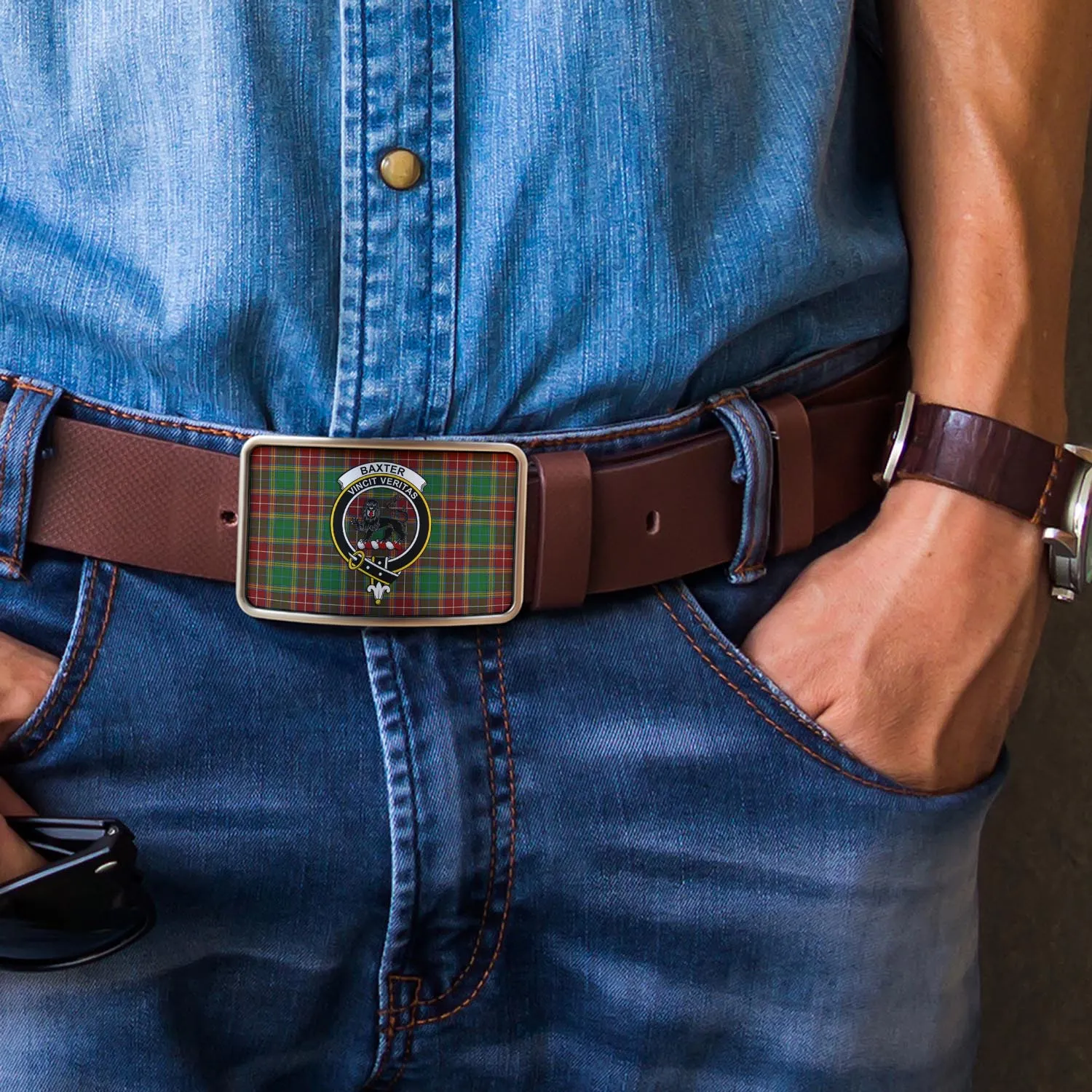 Baxter Tartan Belt Buckles with Family Crest