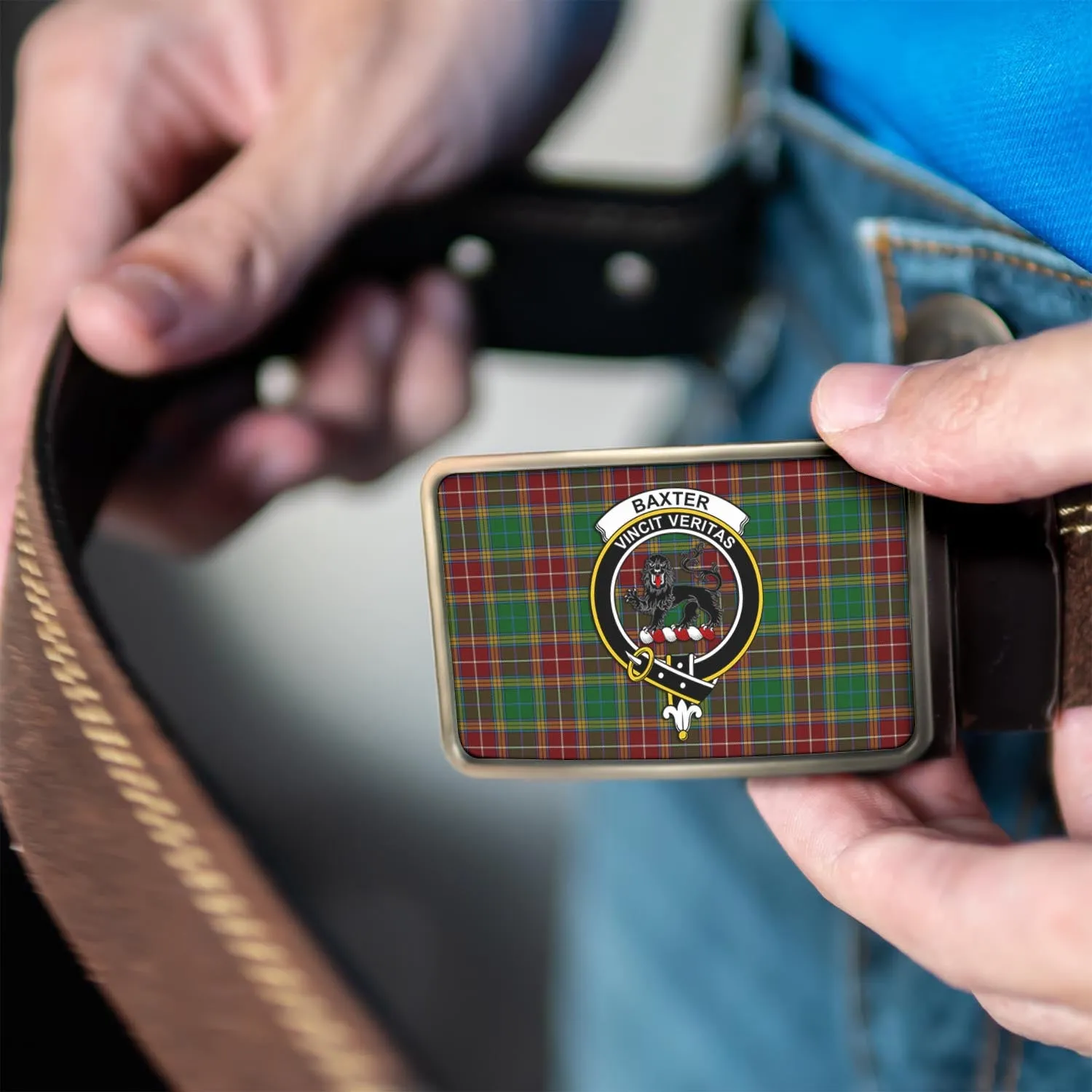 Baxter Tartan Belt Buckles with Family Crest