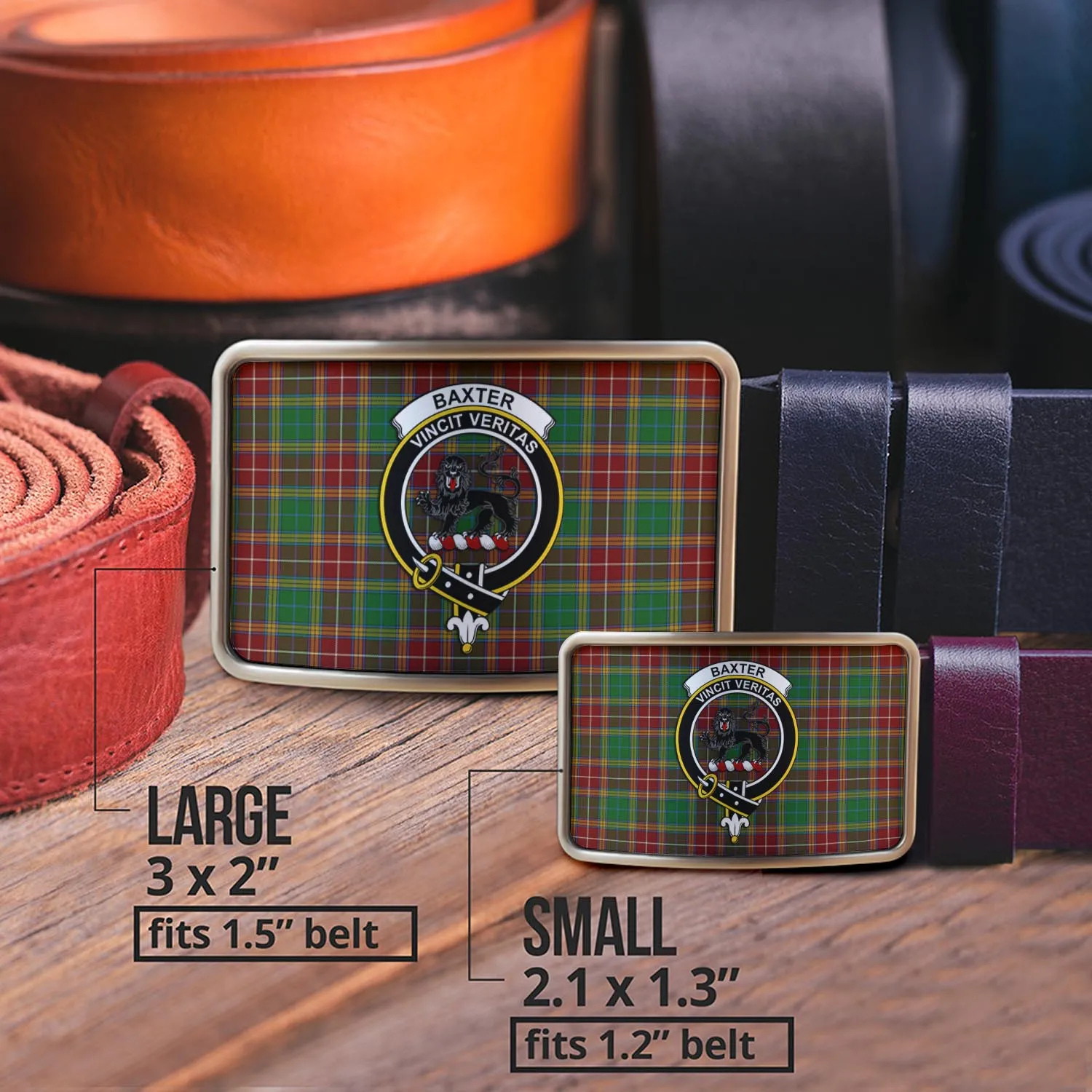 Baxter Tartan Belt Buckles with Family Crest