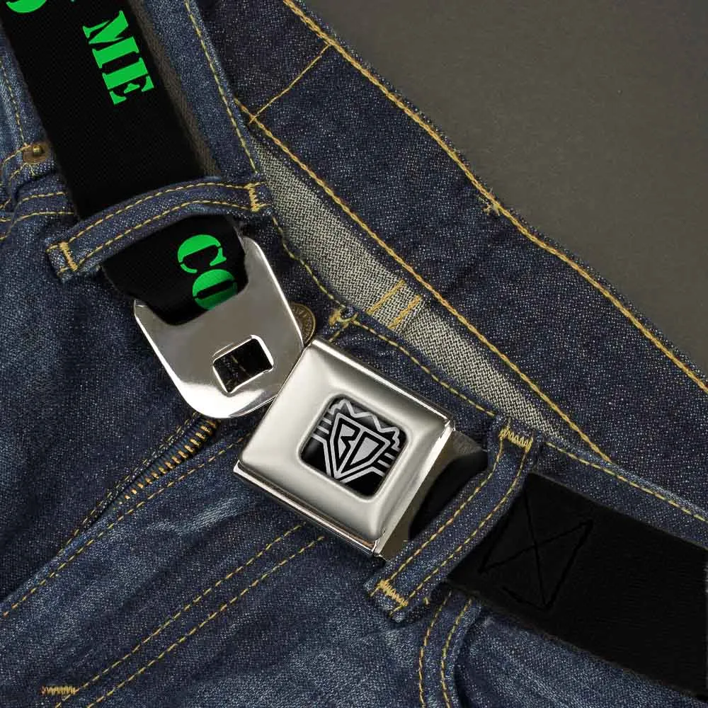 BD Wings Logo CLOSE-UP Full Color Black Silver Seatbelt Belt - COME AT ME-BRO Black/Green Stencil Webbing