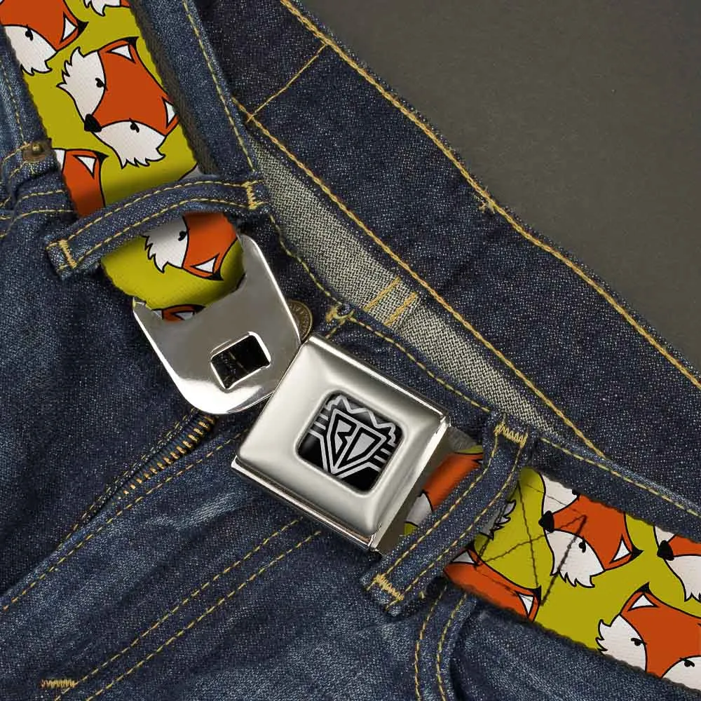 BD Wings Logo CLOSE-UP Full Color Black Silver Seatbelt Belt - Fox Face Scattered Warm Olive2 Webbing