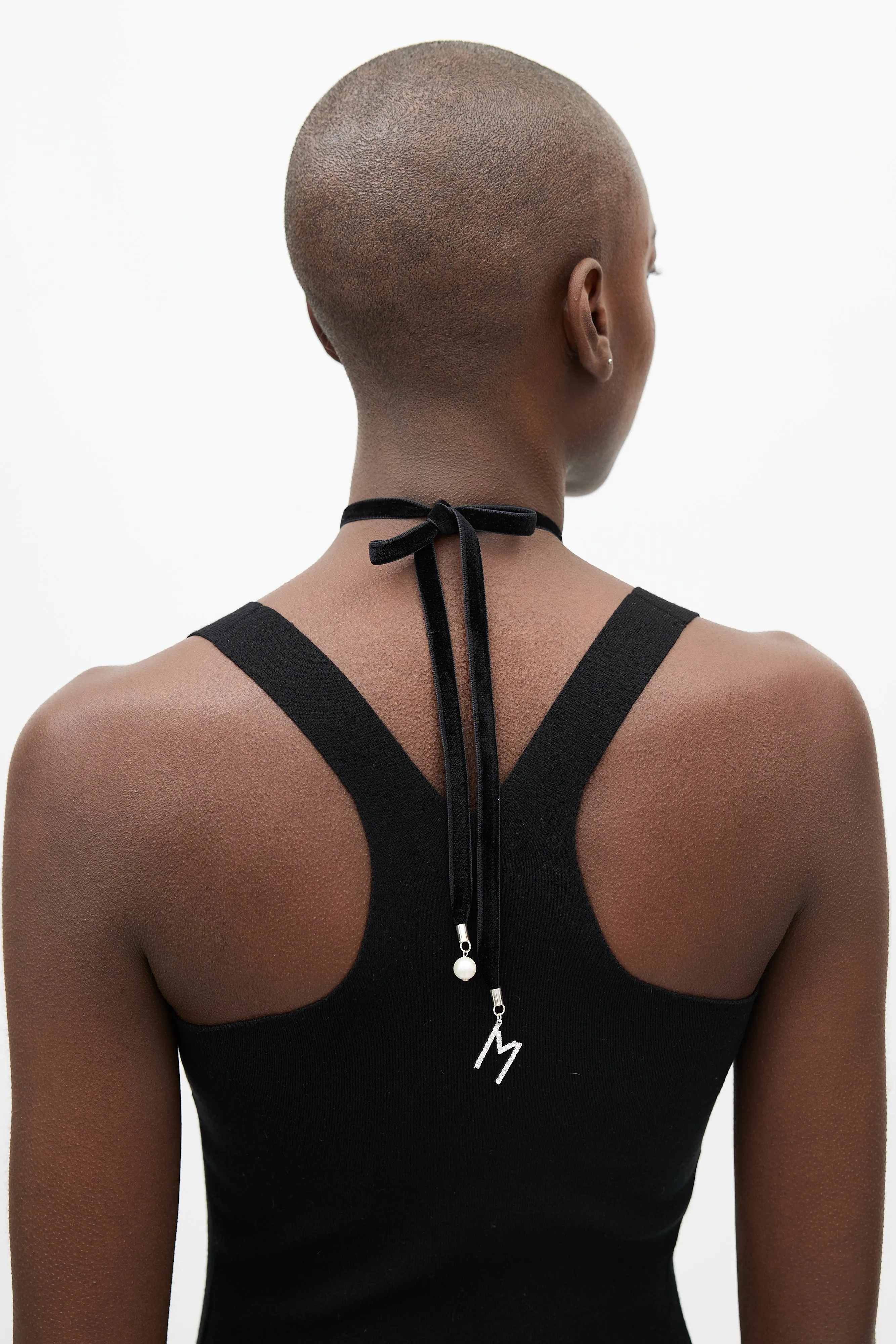 Black Velvet & Crystal Flower Tie Necklace
