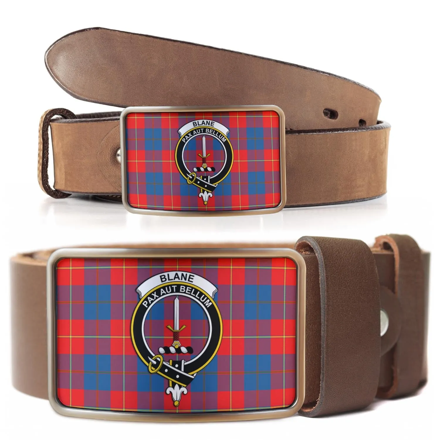 Blane Tartan Belt Buckles with Family Crest