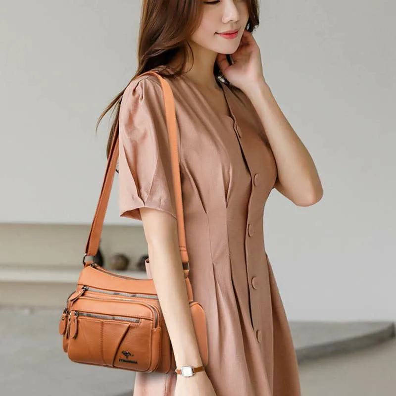 Casual Crossbody Purse for Women Multi-Pocket PU Leather Shoulder Handbag
