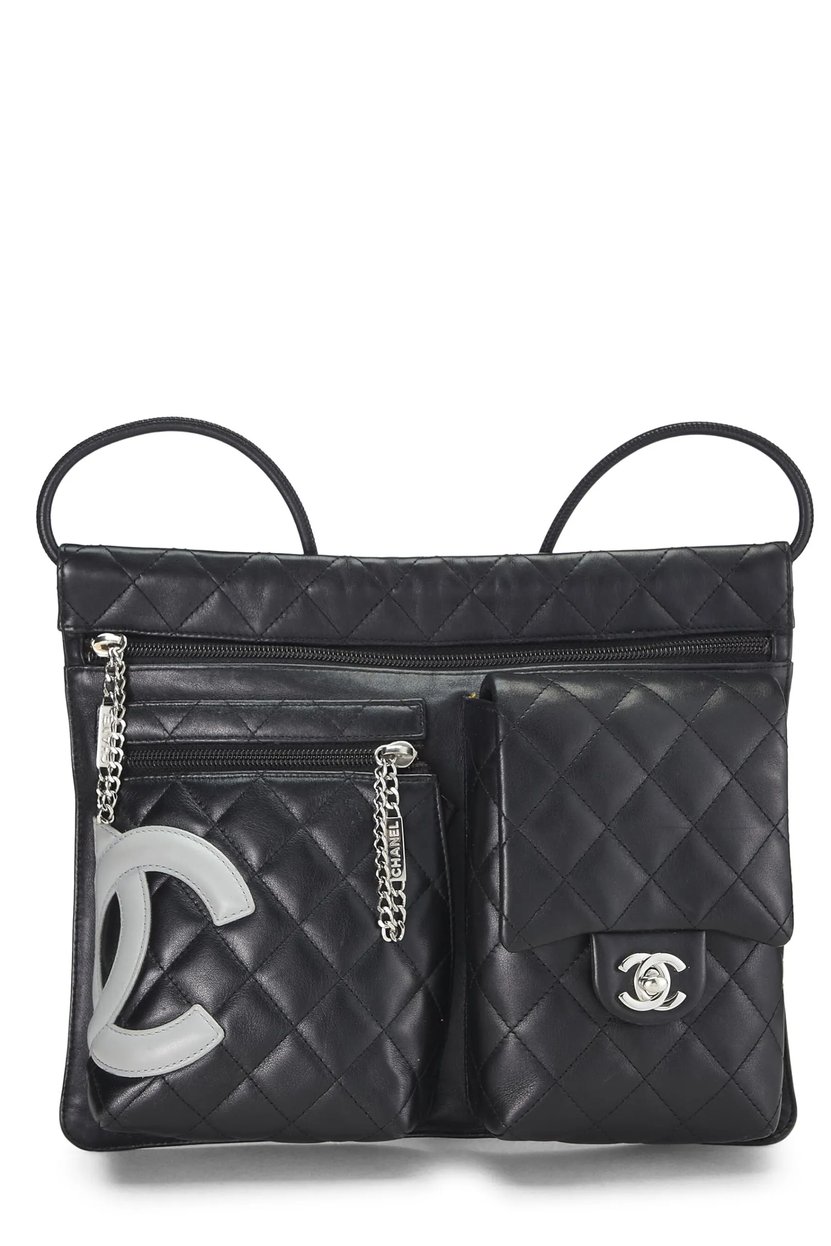 Chanel,  Black Calfskin Cambon Ligne Multi Pocket Shoulder Bag, Black