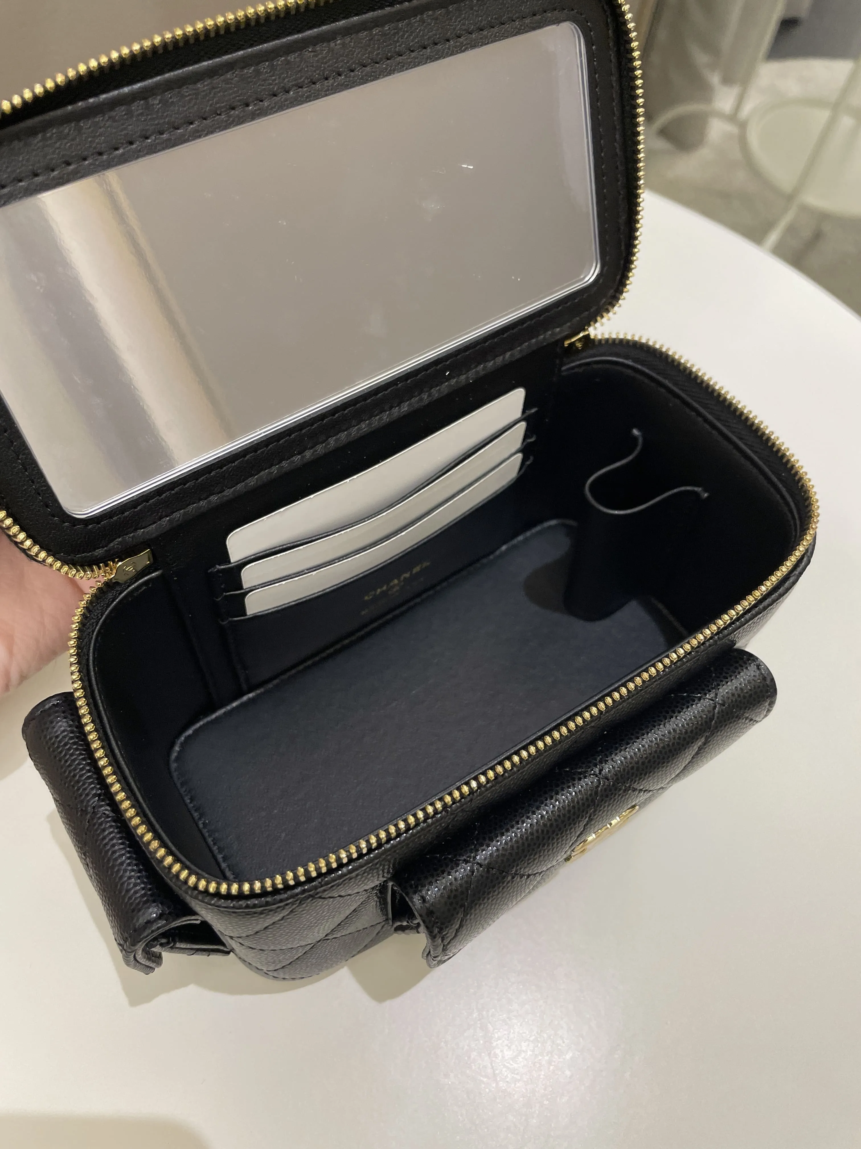Chanel Polly Pocket Multi Pocket Vanity Case Bag Black Caviar