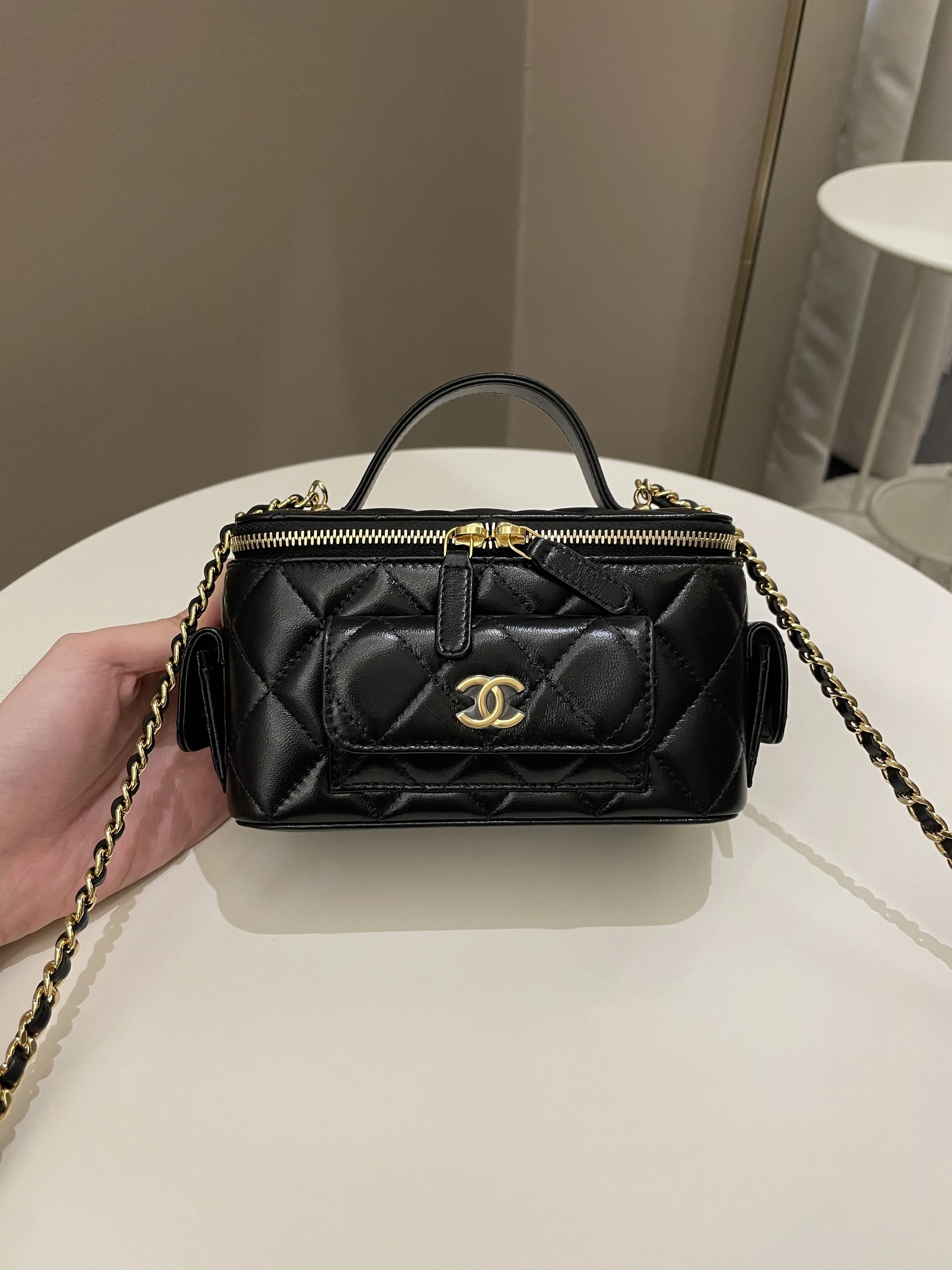 Chanel Polly Pocket Multi Pocket Vanity Case Bag Black Lambskin