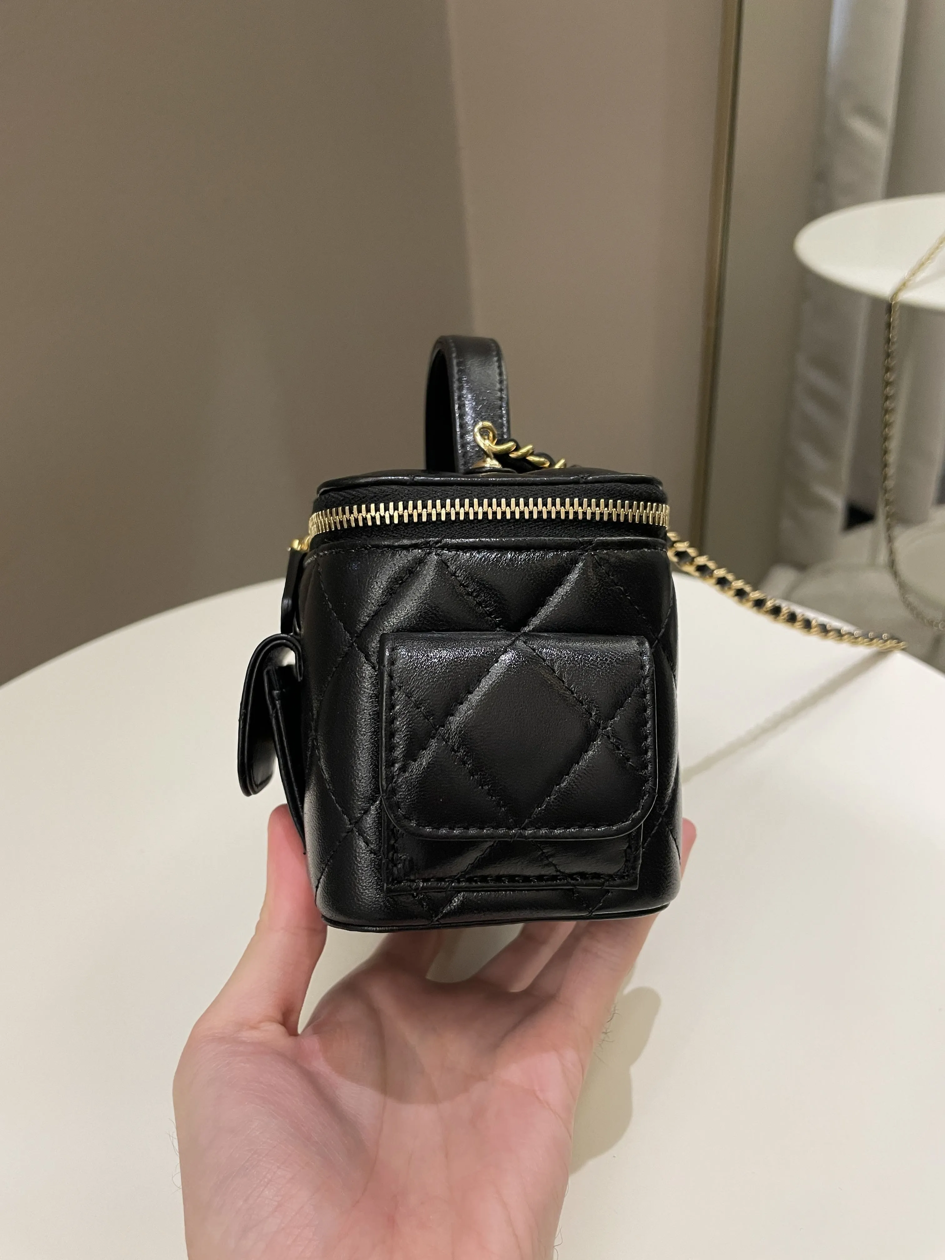 Chanel Polly Pocket Multi Pocket Vanity Case Bag Black Lambskin