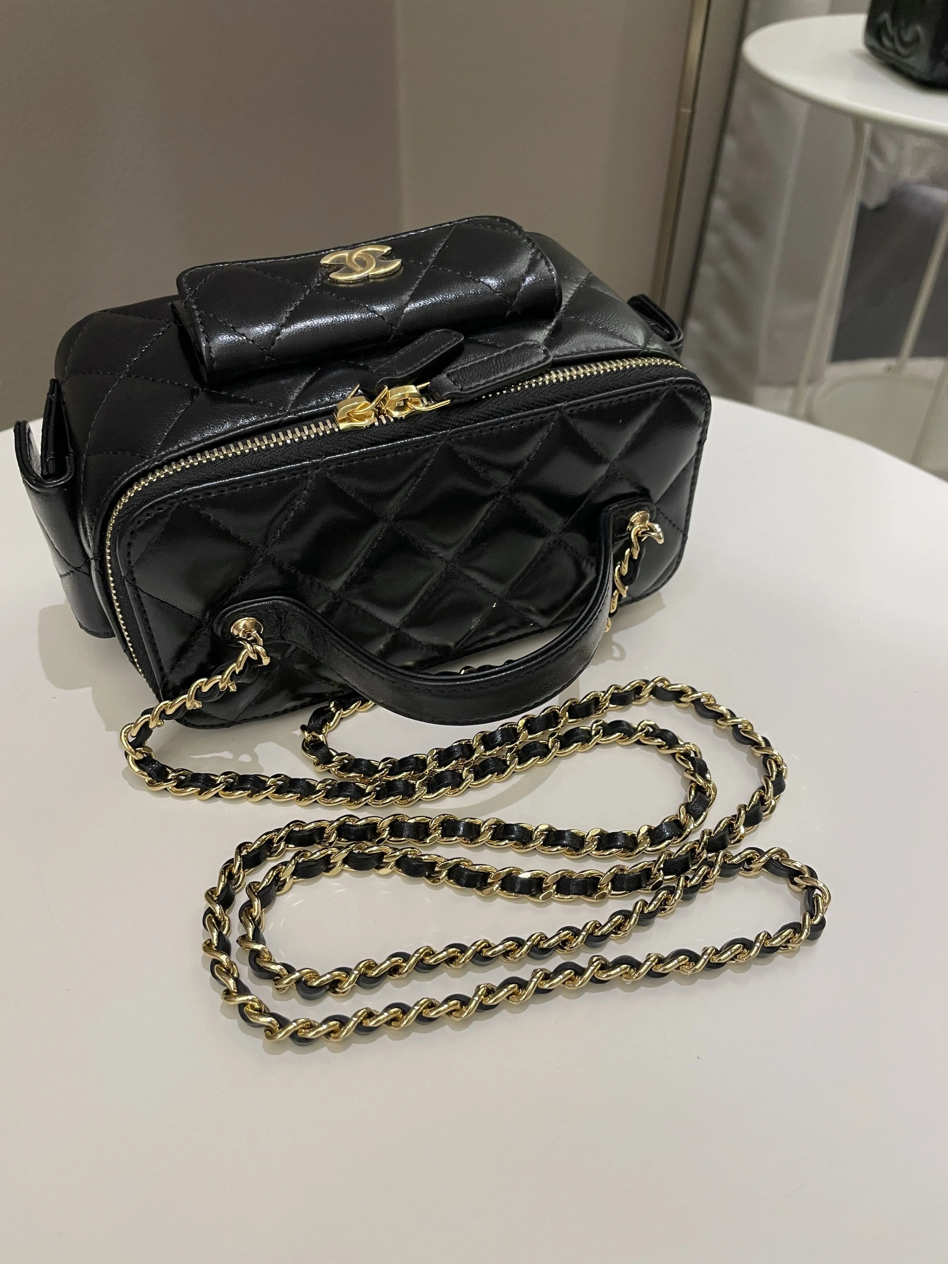 Chanel Polly Pocket Multi Pocket Vanity Case Bag Black Lambskin