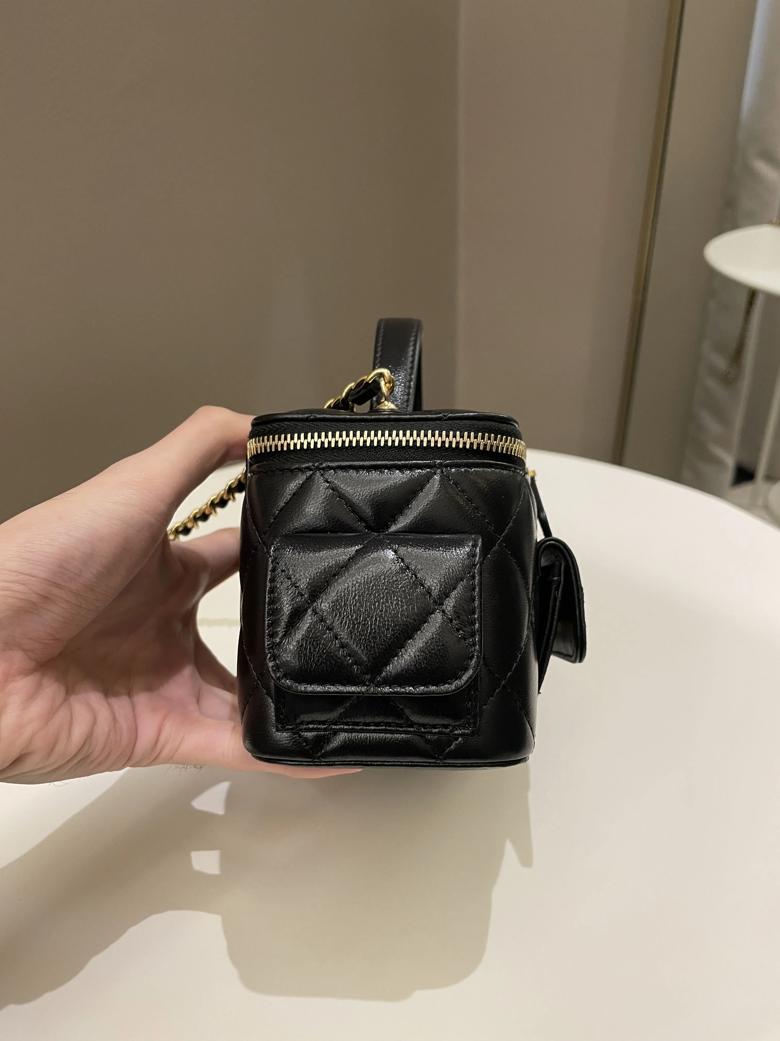 Chanel Polly Pocket Multi Pocket Vanity Case Bag Black Lambskin