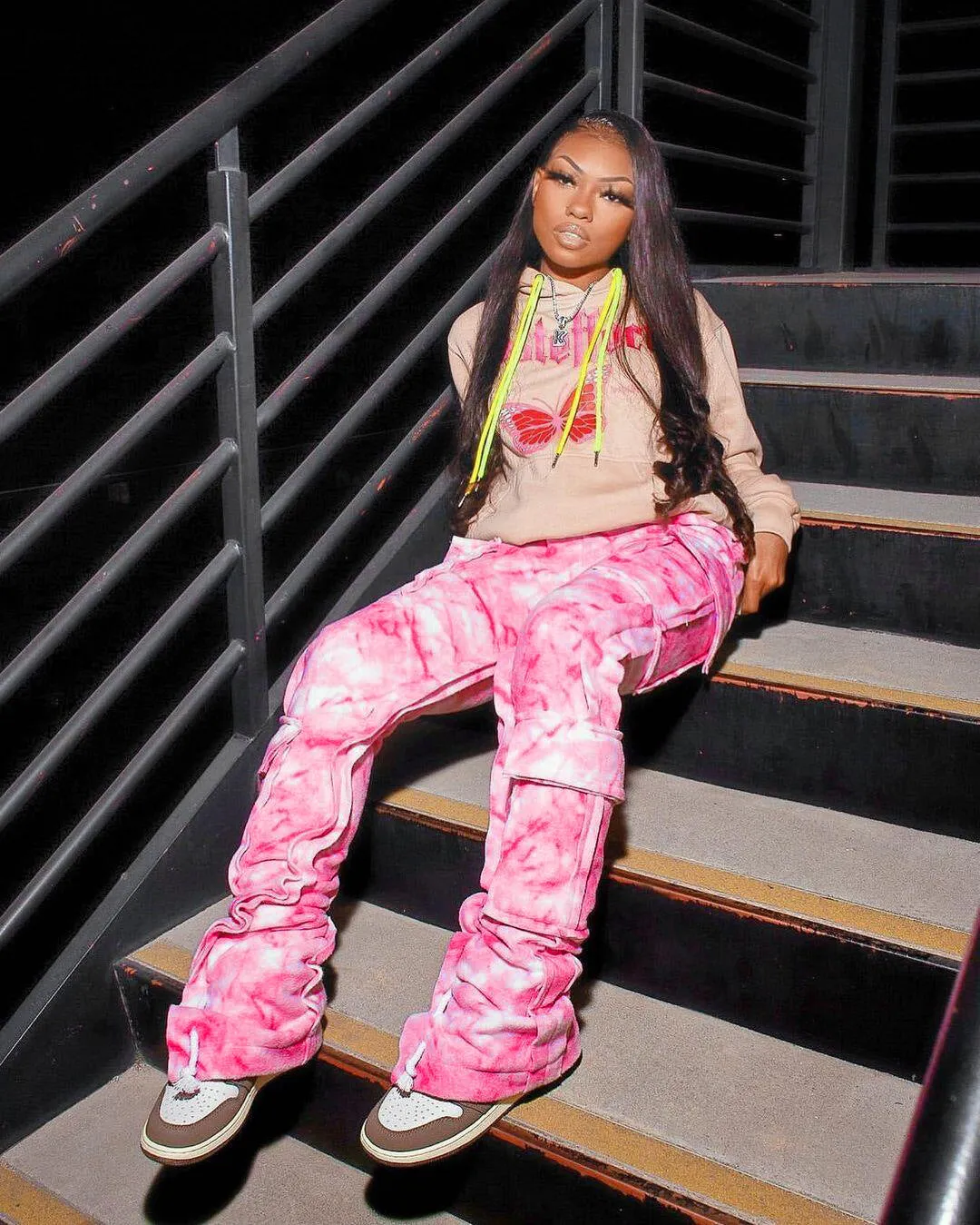 Fashion printed multi-pocket pants （AY1283)