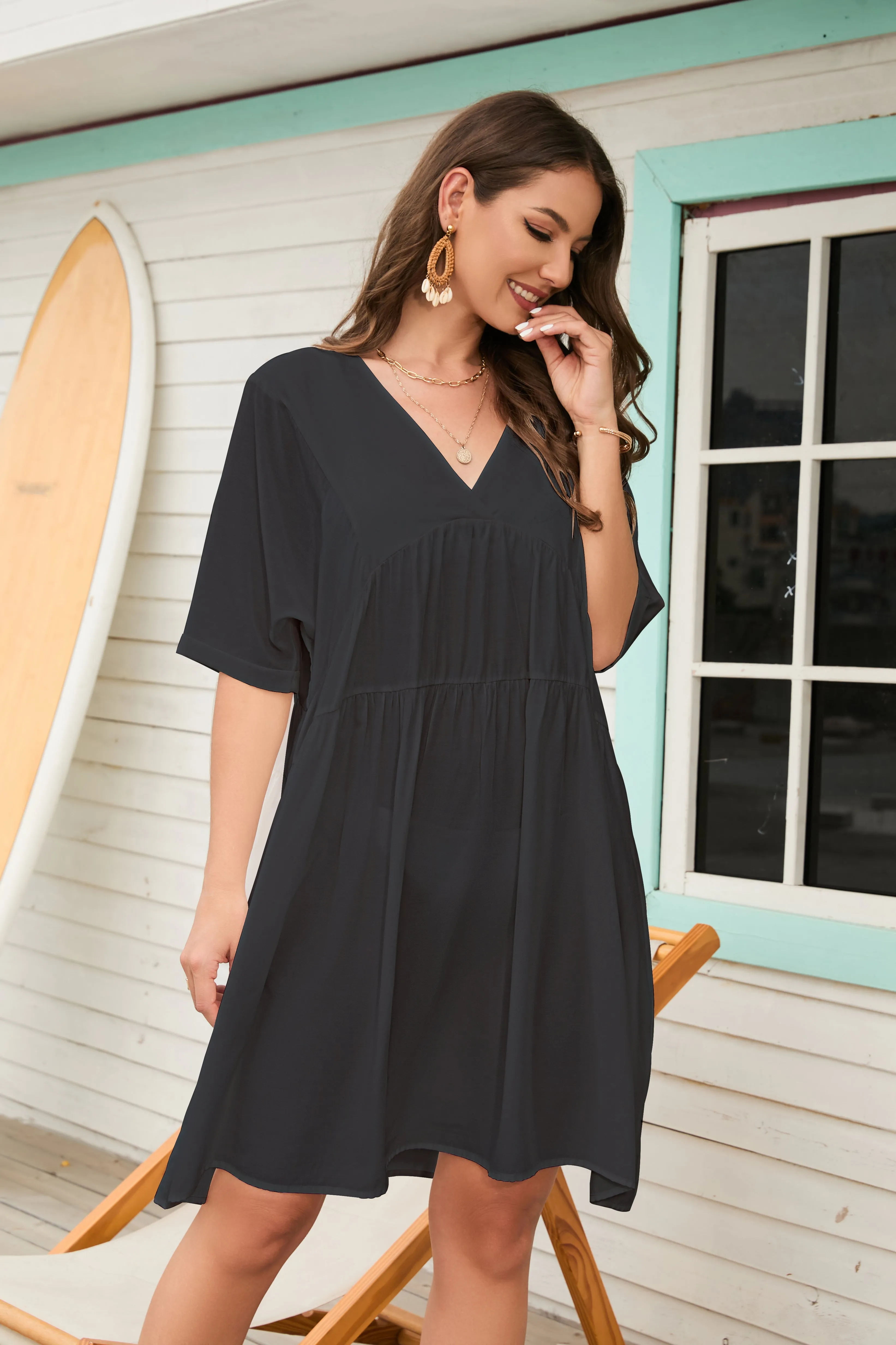 Flowy V-Neck Beach Dress: Women's Swimsuit Cover Up