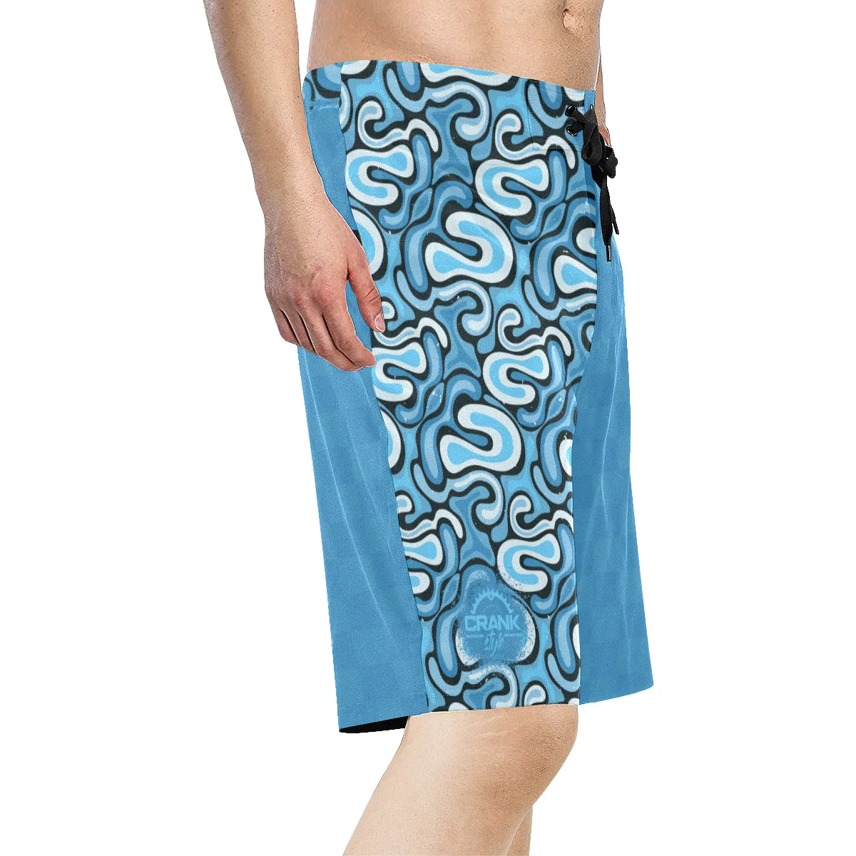 Graffiti Light Blue Check Board Shorts