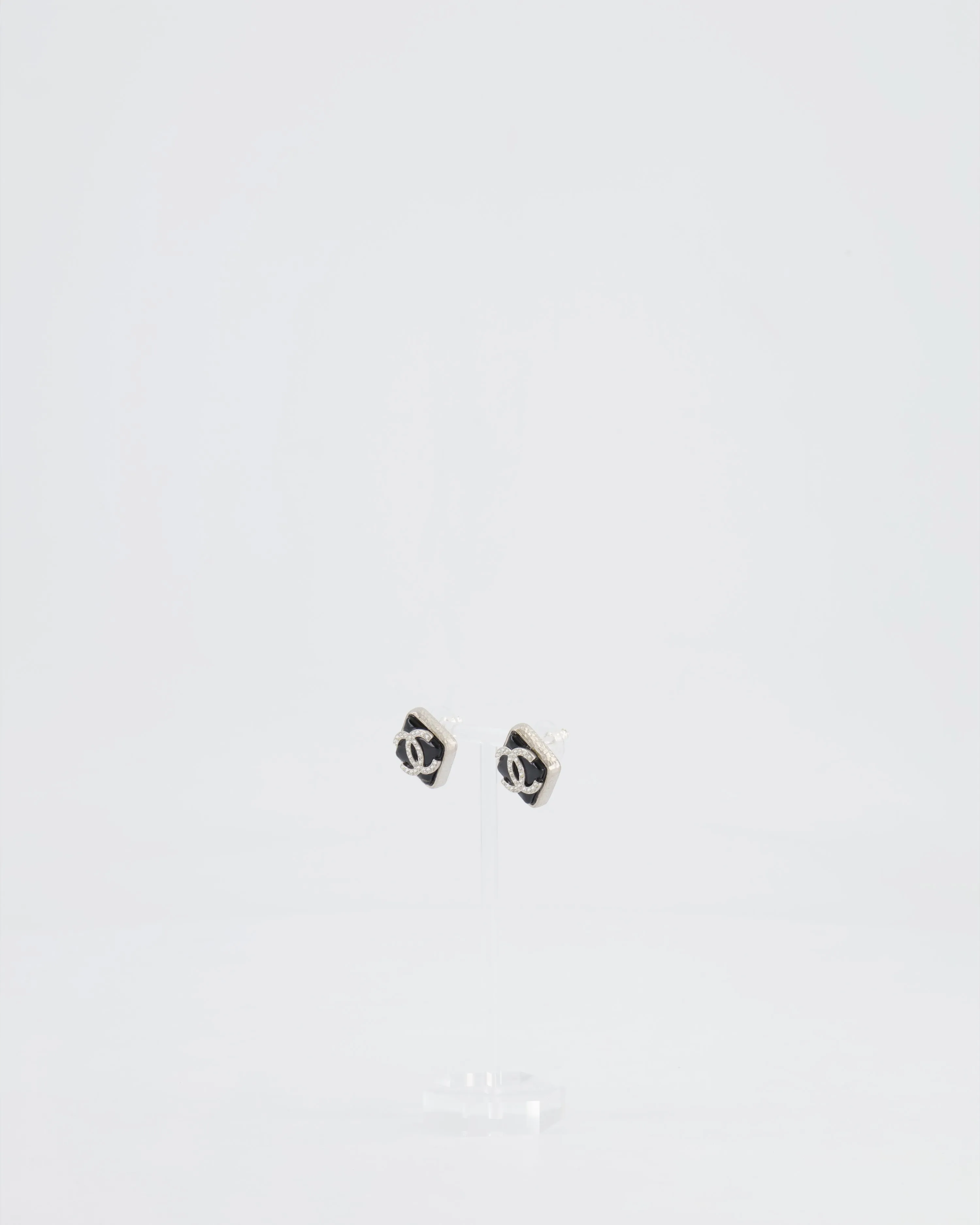 *HOT* Chanel Black, Crystal Embellished Diamond-Shaped CC Earrings