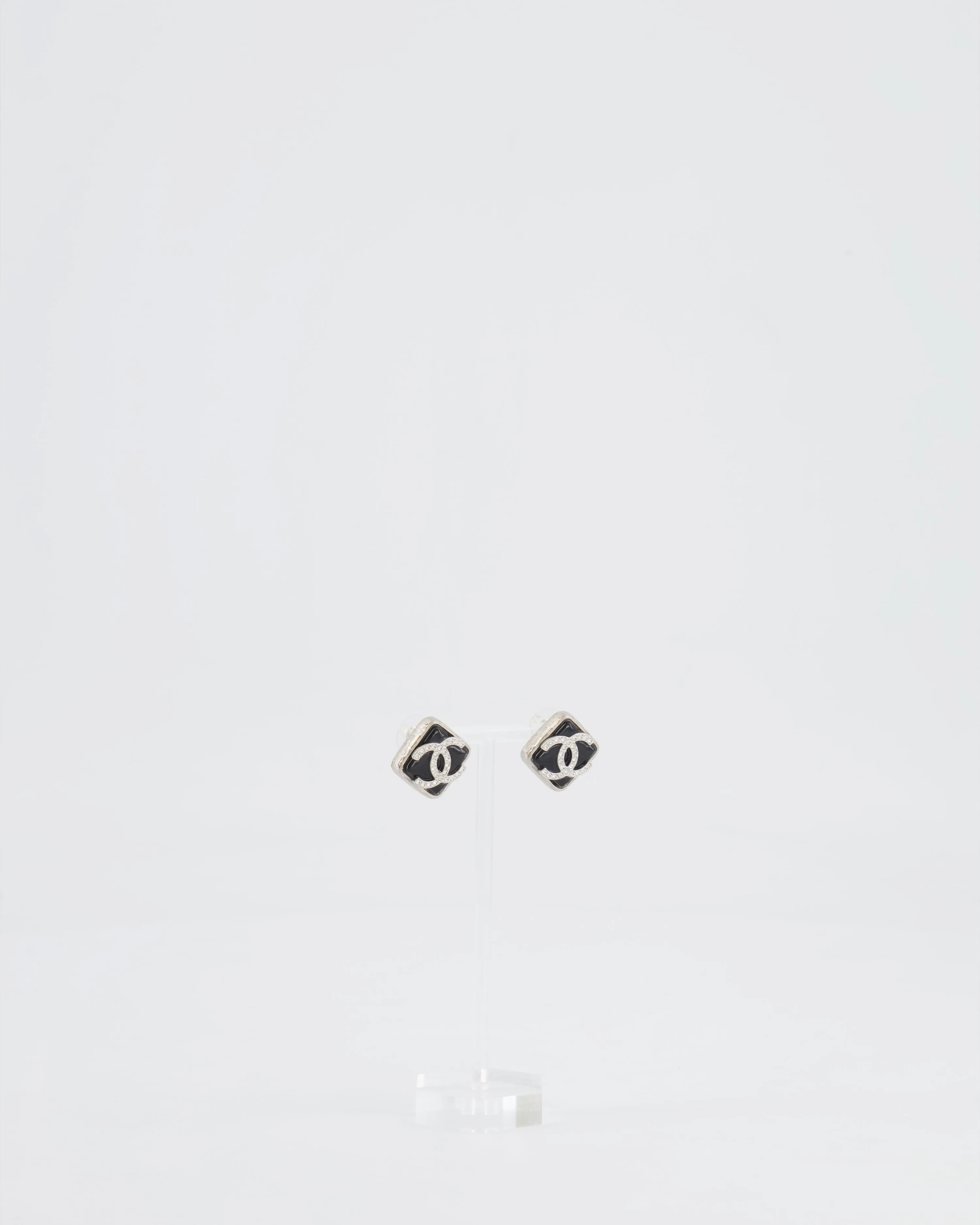 *HOT* Chanel Black, Crystal Embellished Diamond-Shaped CC Earrings
