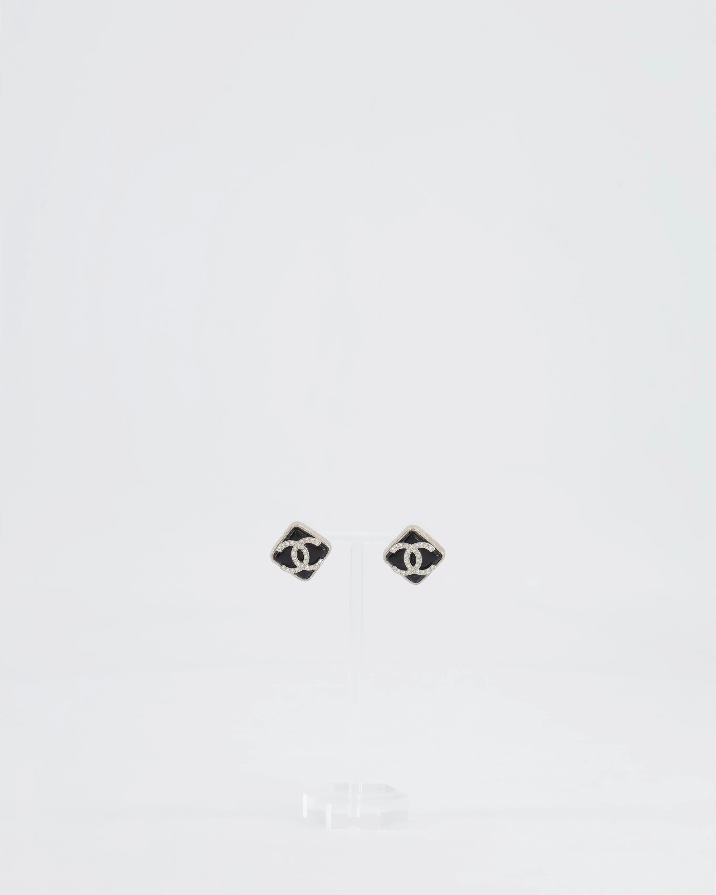*HOT* Chanel Black, Crystal Embellished Diamond-Shaped CC Earrings