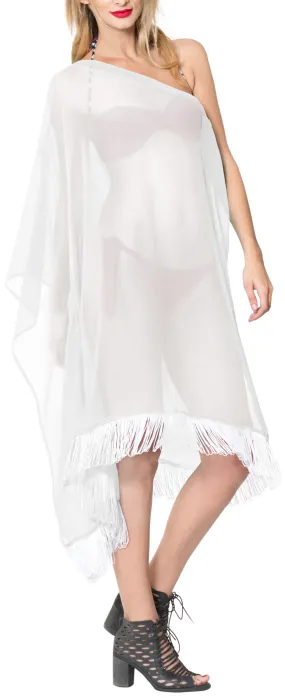 La Leela Off Shoulder Womens Swimsuit Beachwear Kimono Cover up Dress Blouse Whi