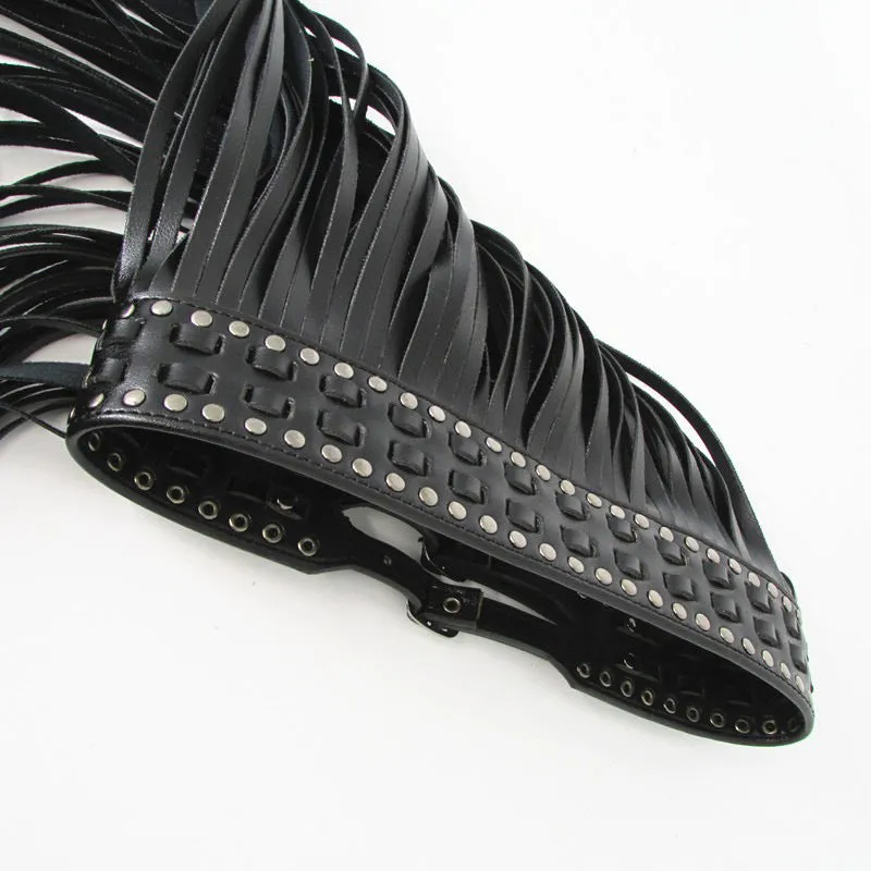 Ladies Fashion Black Long Tassel Pin Buckle Belt