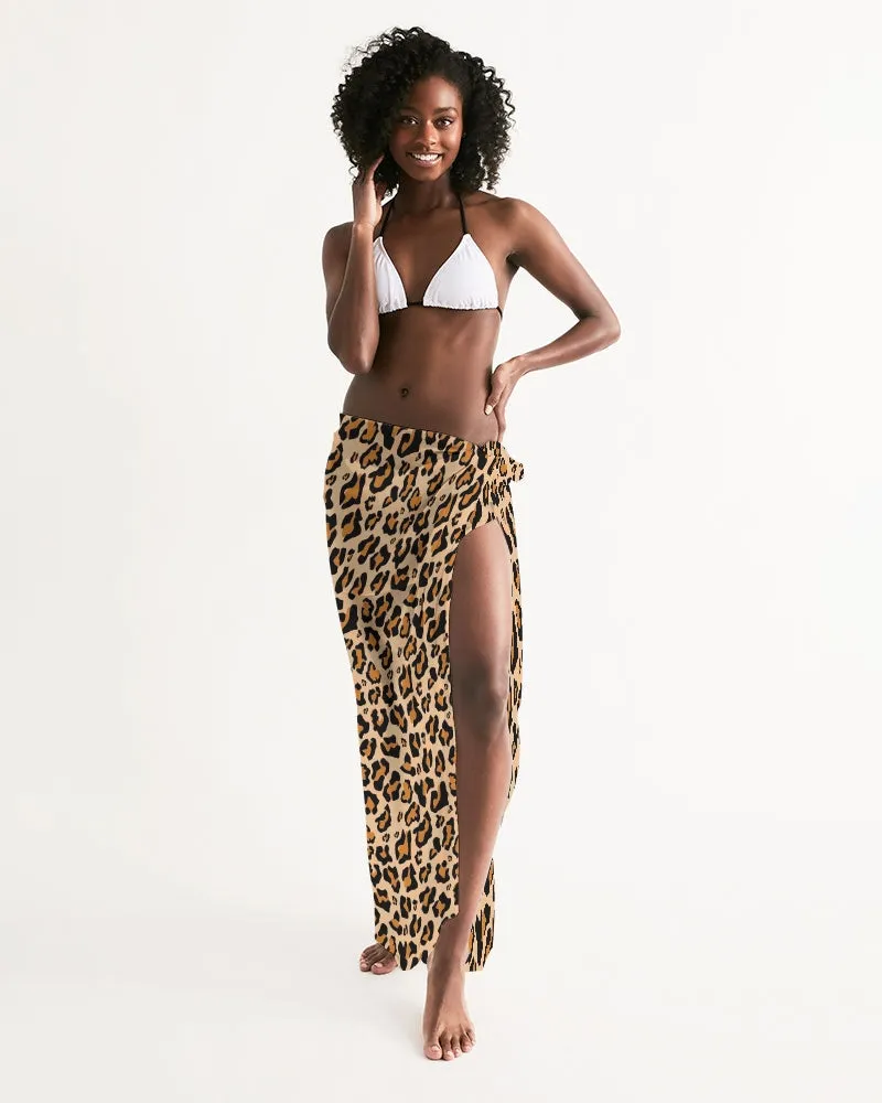 Leopard Print Swimsuit Cover Up Women, Animal Cheetah Wrap Front Sarong Bikini Bathing Suit Beach Sexy Long Flowy Skirt Dress Coverup
