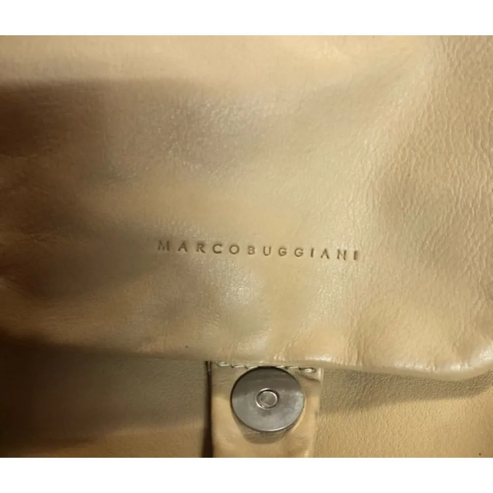 Marco Buggiani caramel and tan brown colored leather, two strap,  XL drawstring top, multi-pocket, messenger bag/backpack