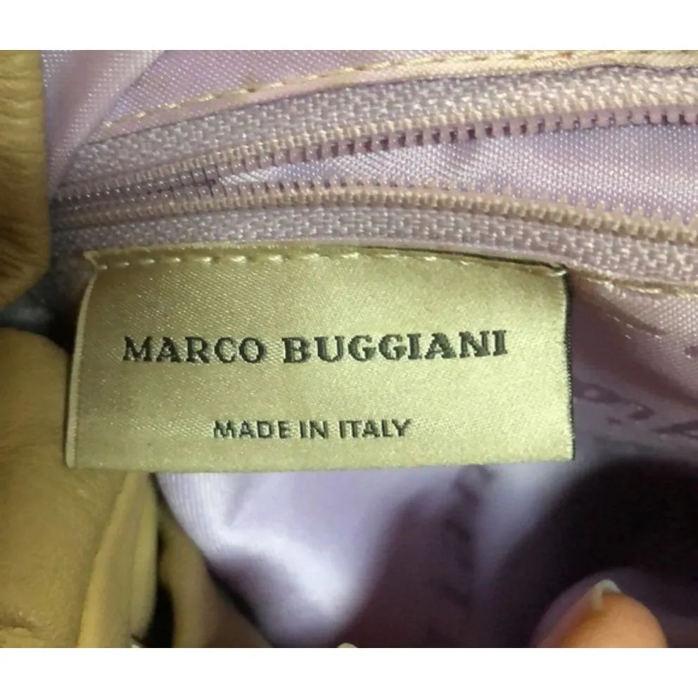 Marco Buggiani caramel and tan brown colored leather, two strap,  XL drawstring top, multi-pocket, messenger bag/backpack