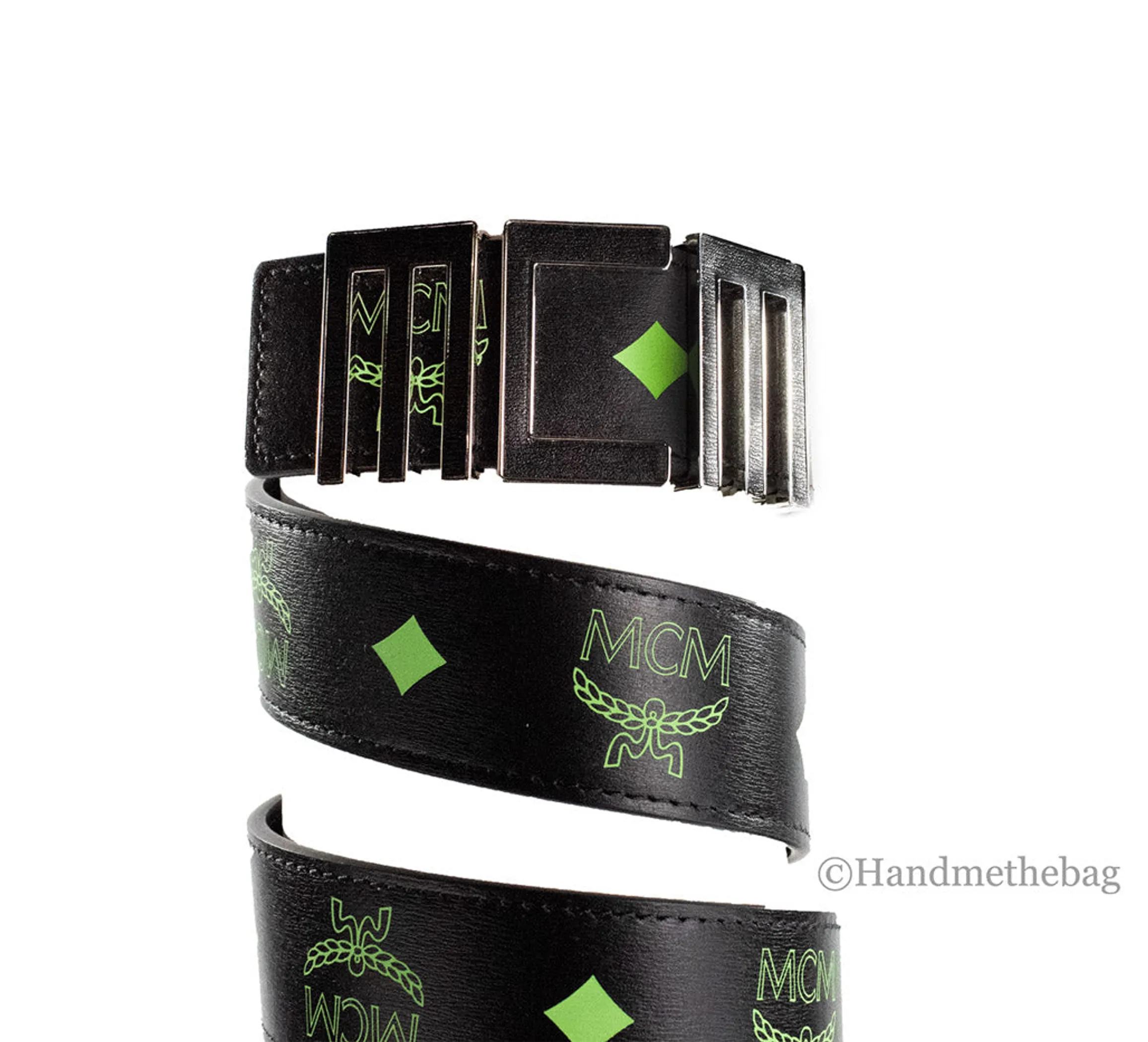 MCM Claus Summer Green Smooth Visetos Numeric Buckle Belt