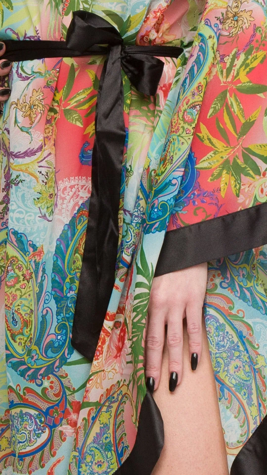 Roberto Cavalli  Floral Long Floral Chiffon Belted Kaftan Cover Up-