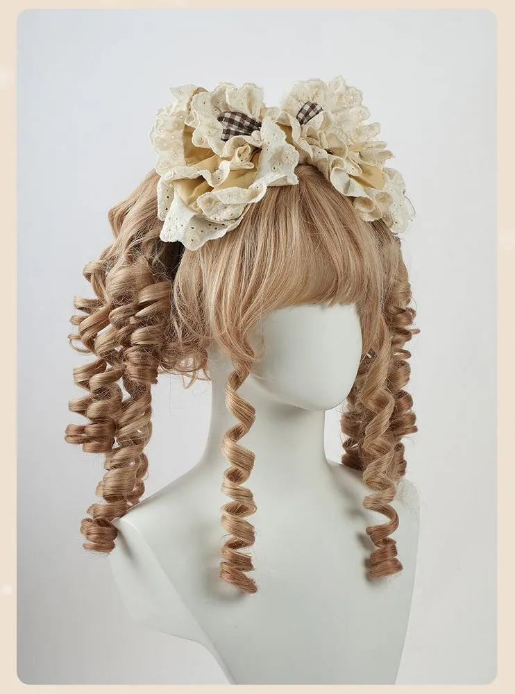 Sweet Lolita Coffee Big Bow Ruffled Lace Trim KC
