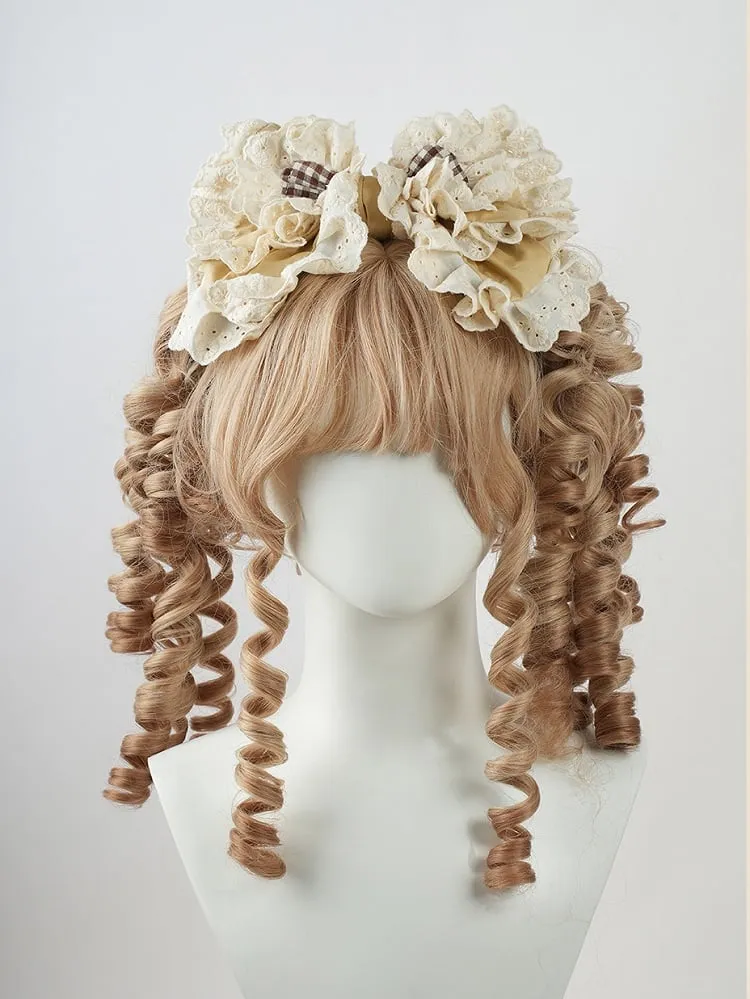 Sweet Lolita Coffee Big Bow Ruffled Lace Trim KC