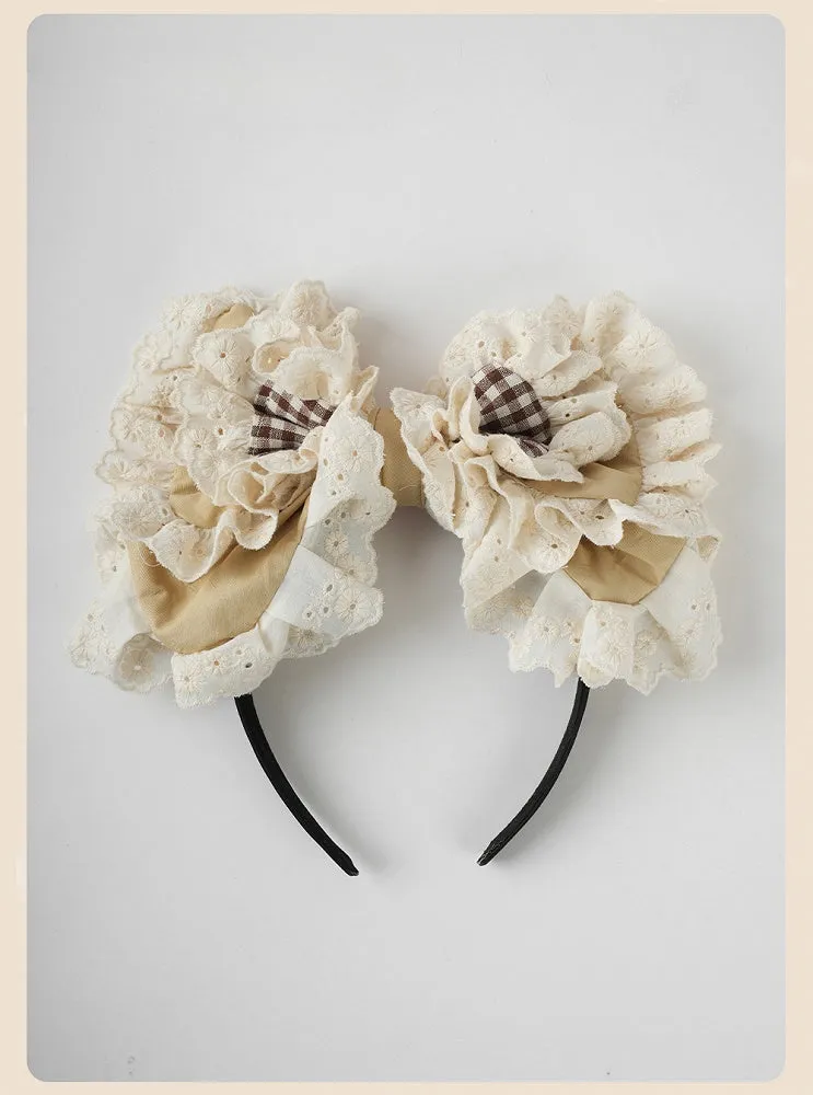 Sweet Lolita Coffee Big Bow Ruffled Lace Trim KC