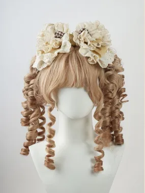 Sweet Lolita Coffee Big Bow Ruffled Lace Trim KC
