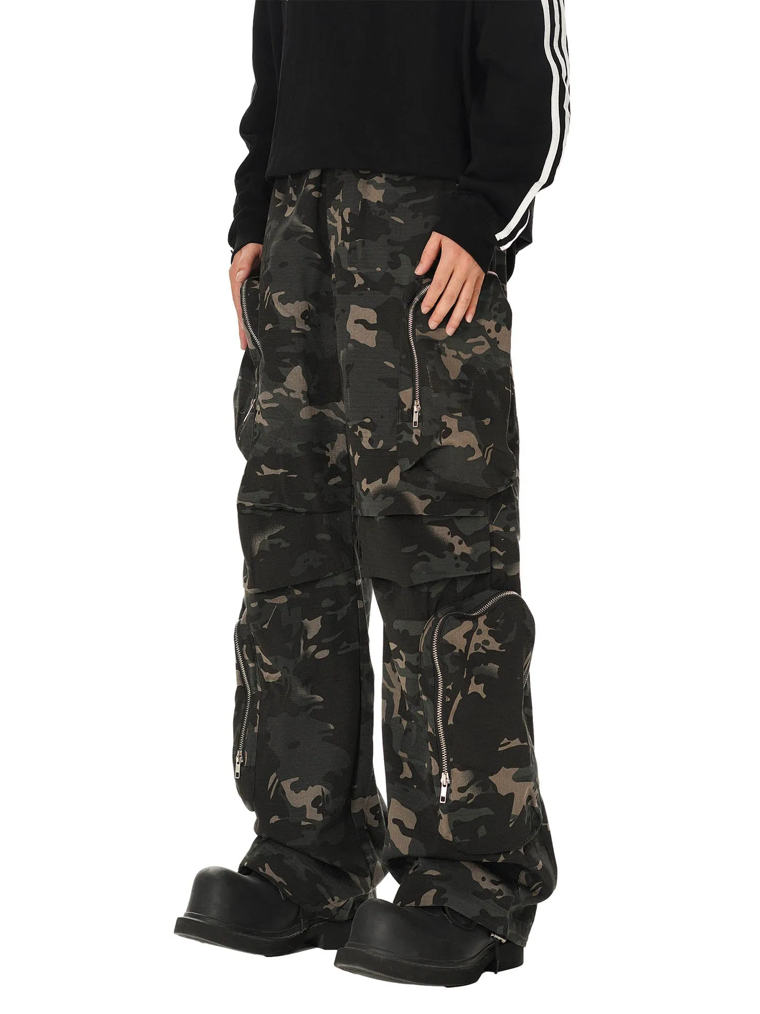 Thesupermade High Street Multi-Pocket Zipper Camouflage Pants