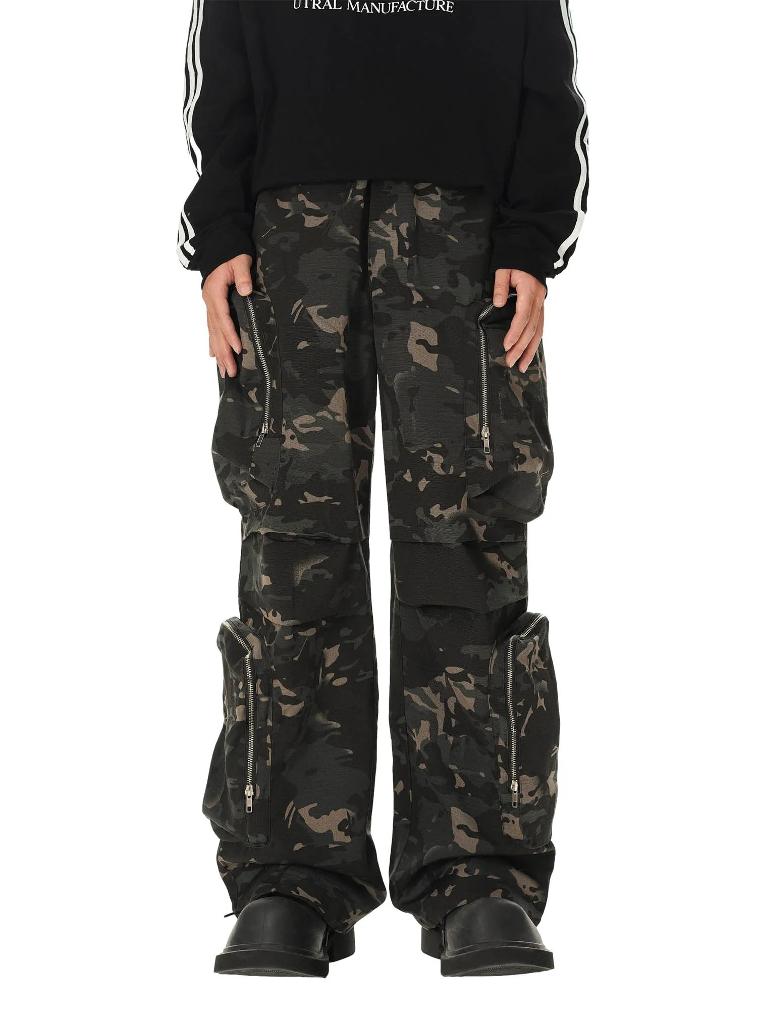Thesupermade High Street Multi-Pocket Zipper Camouflage Pants
