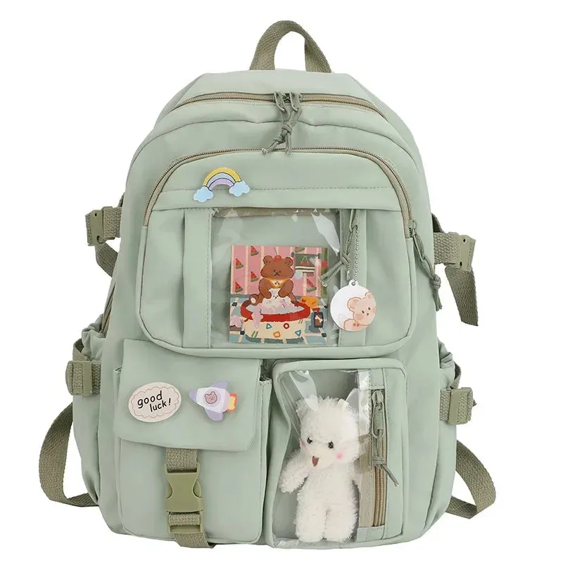 UAKISS  -  School Backpack Girl Korean Multi Pocket Nylon Cute Book Elementary Teen Casual Junior High School Student Bag For Girls Mochila