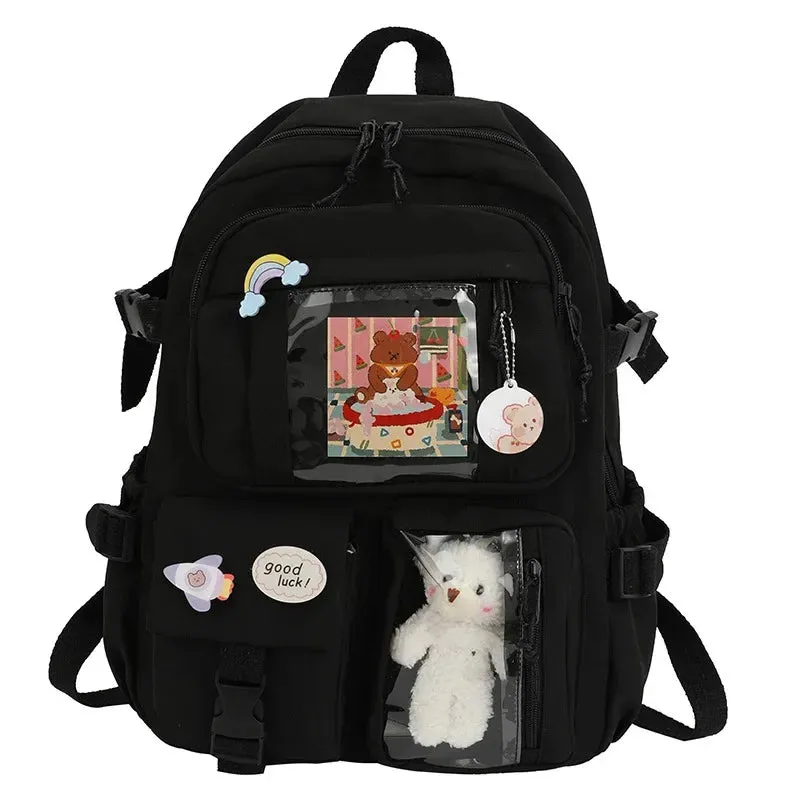 UAKISS  -  School Backpack Girl Korean Multi Pocket Nylon Cute Book Elementary Teen Casual Junior High School Student Bag For Girls Mochila