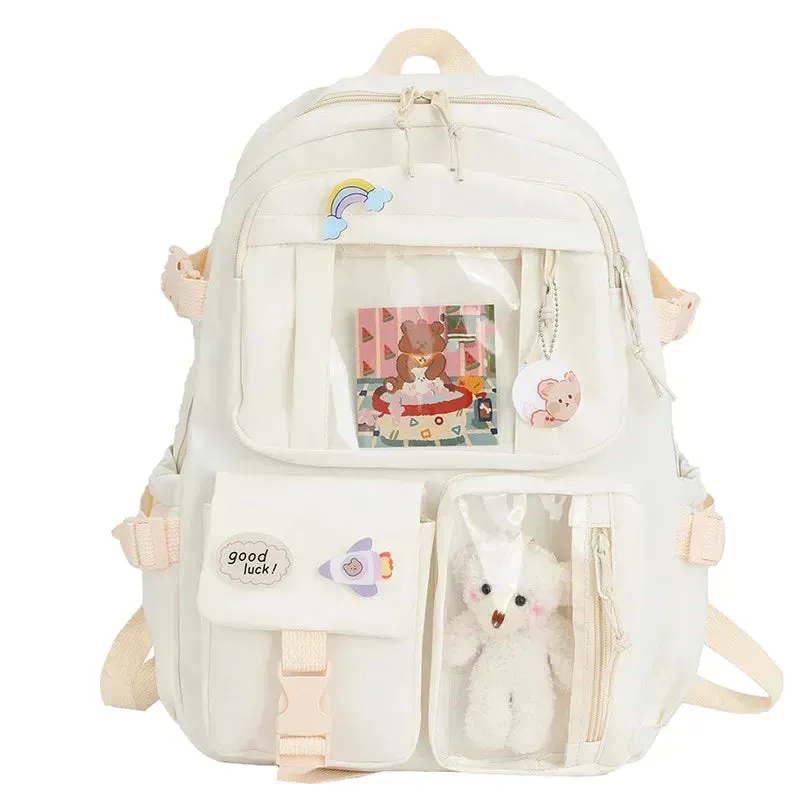 UAKISS  -  School Backpack Girl Korean Multi Pocket Nylon Cute Book Elementary Teen Casual Junior High School Student Bag For Girls Mochila