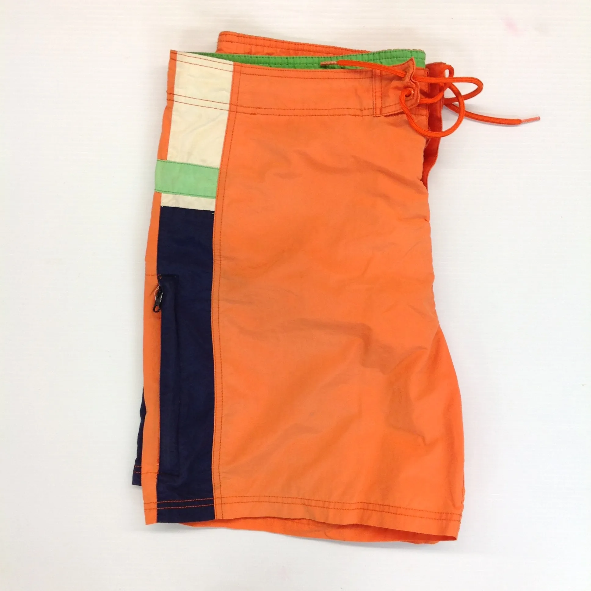 Vintage Nautica Men's Large Nylon Polyester Bathing Suit Swim Trunks Board Shorts Orange Neon Green Navy Blue Blocks