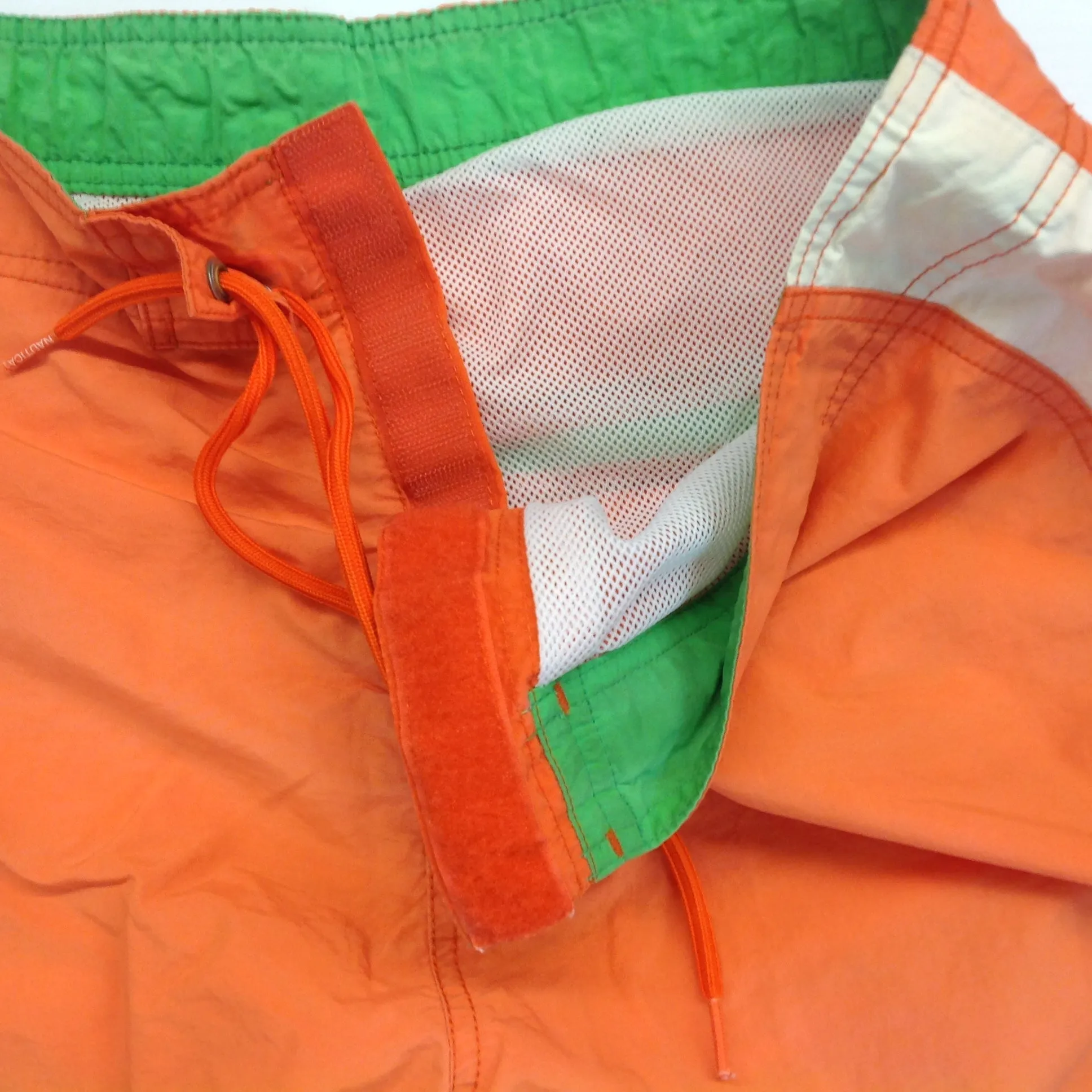 Vintage Nautica Men's Large Nylon Polyester Bathing Suit Swim Trunks Board Shorts Orange Neon Green Navy Blue Blocks