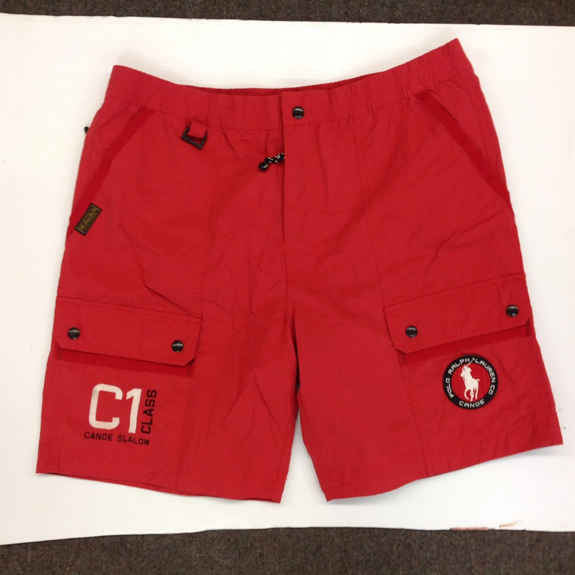 Vintage Polo by Ralph Lauren Red Men's XL C1 Class Canoe Slalom Swim Trunks Board Shorts Bathing Suit