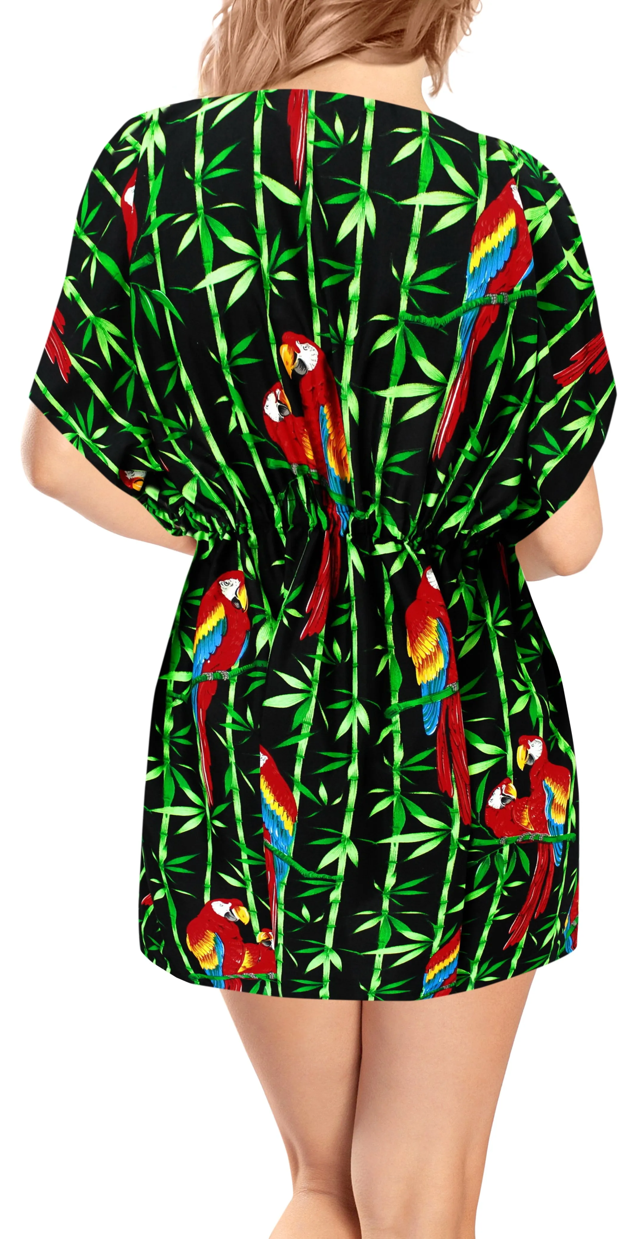 Women's Parrot Swimwear Swimsuit Bikini Cover up Blouse Drawstring One Size Blac